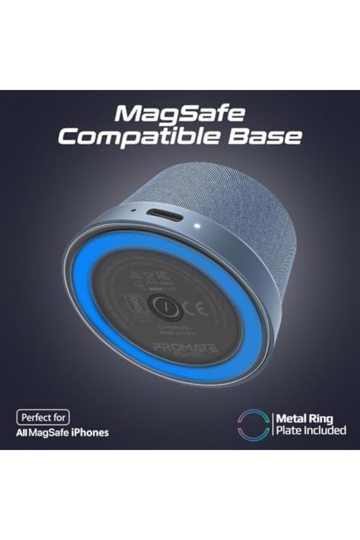 Promate-Bluetooth Magnetic Base Speaker, Premium 3W True Wireless Portable Speaker with HD Sound, 40 5