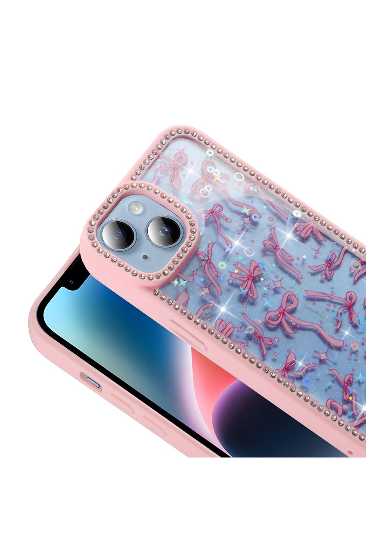 Zipax Apple iPhone 13 Kılıf Taşlı ve Simli Tasarım Zr-Azra