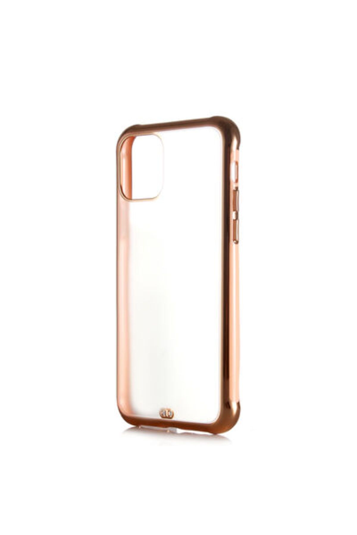 Paladyum Case iPhone 12 Ve 12 Pro Uyumlu Şeffaf Buzlu Gold Detaylı Pembe Kapak Kılıf