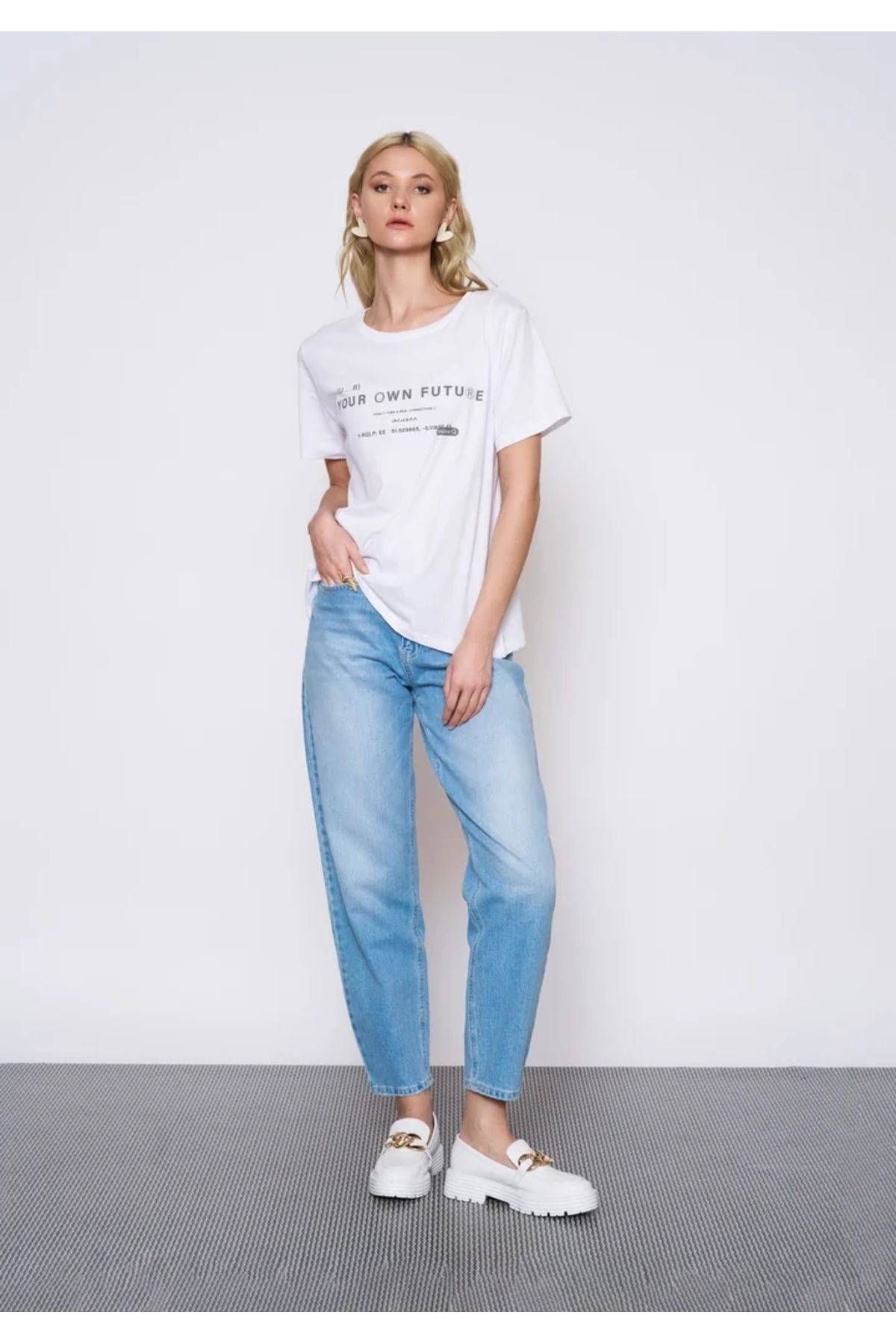EUROFASHION Baskılı Beyaz T-Shirt