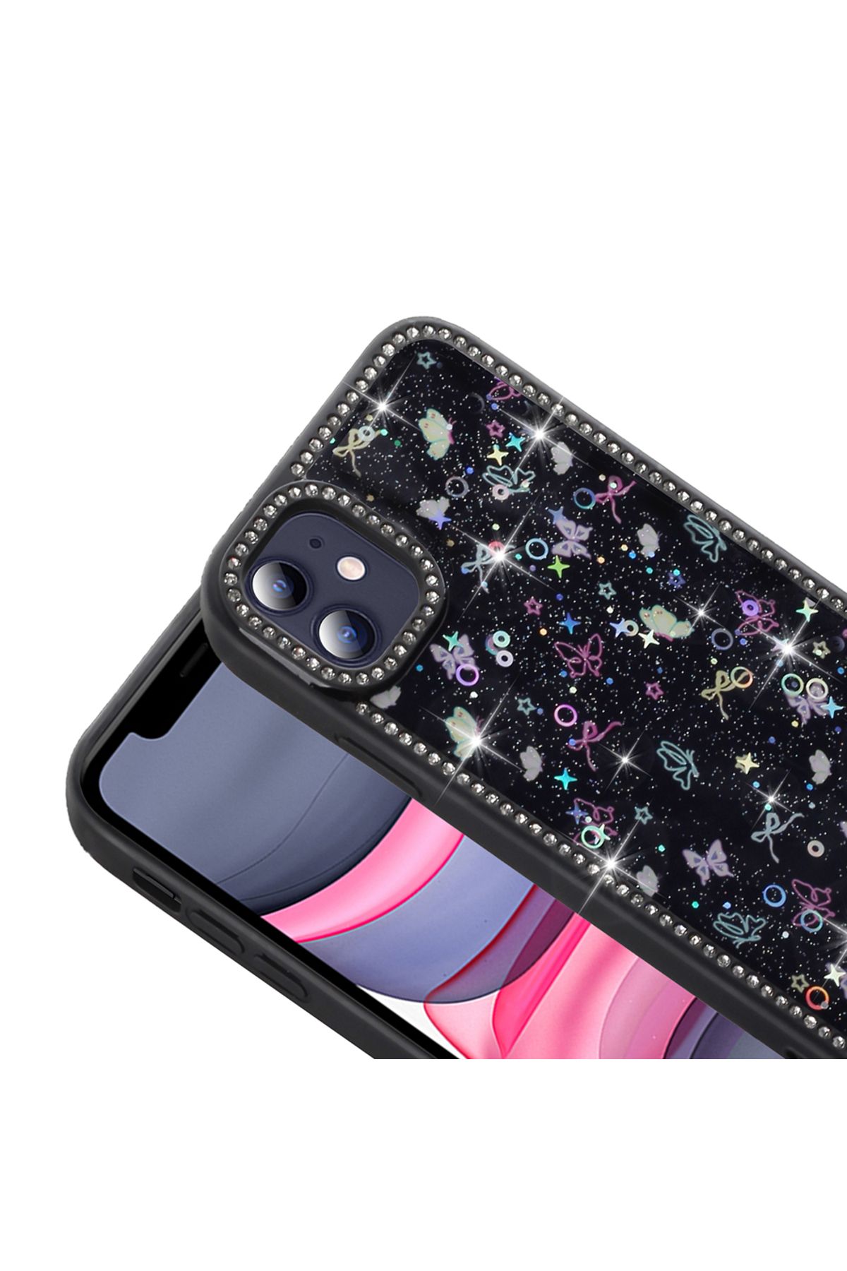 Zipax Apple iPhone 11 Kılıf Taşlı ve Simli Tasarım Zr-Azra