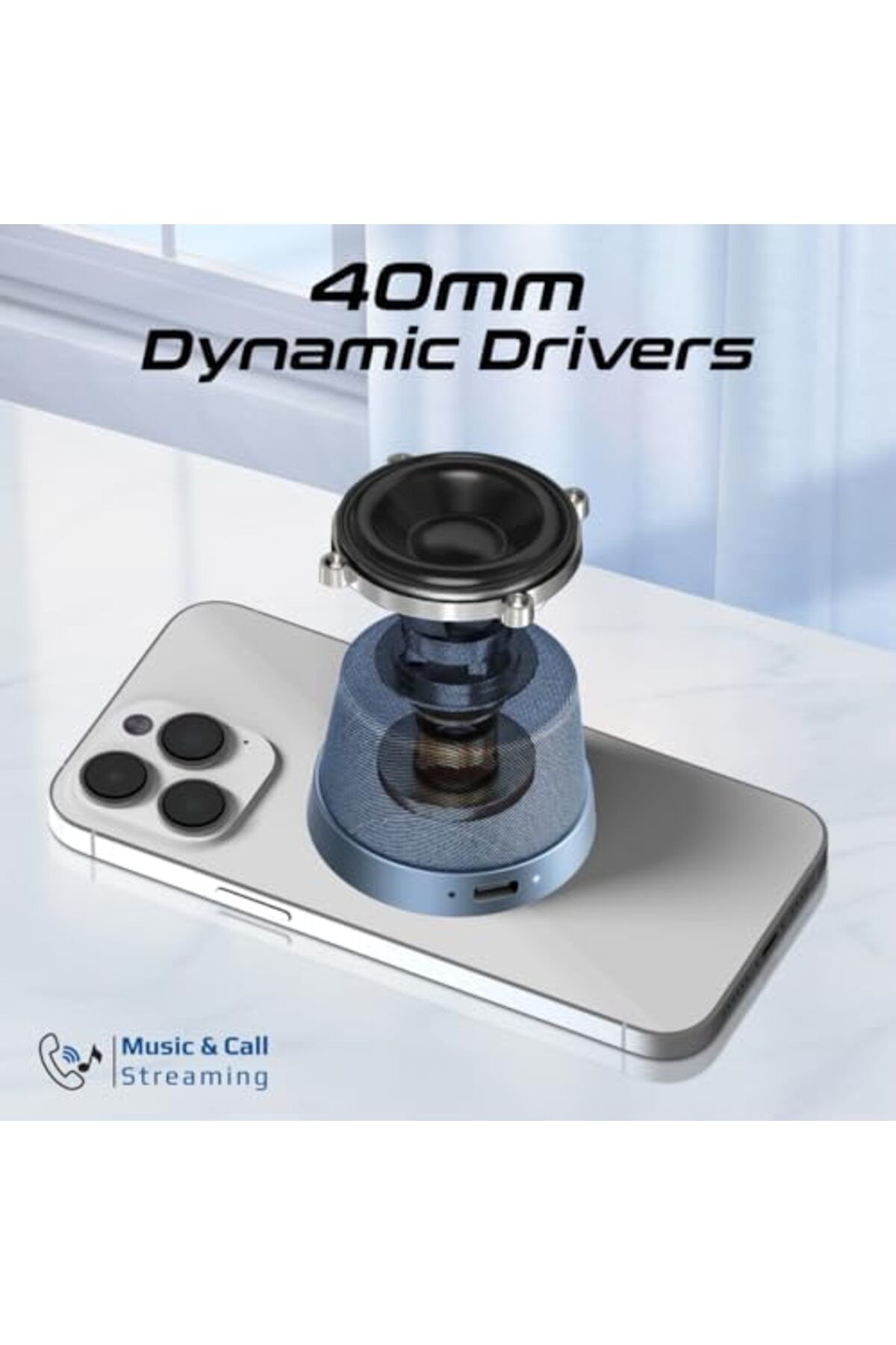 Promate-Bluetooth Magnetic Base Speaker, Premium 3W True Wireless Portable Speaker with HD Sound, 40 2