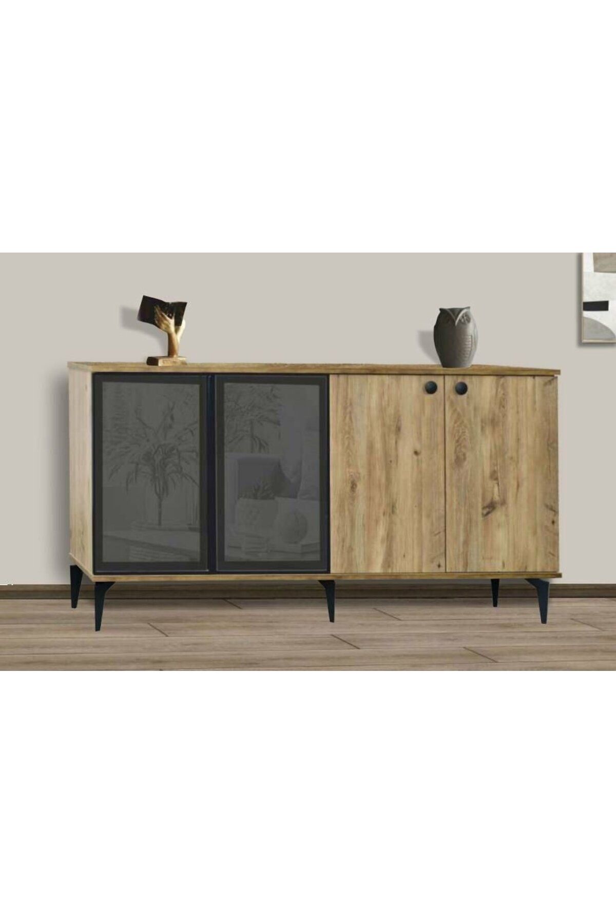 Yuvaset Home 4 Kapılı Camlı Reflekte Çam Konsol