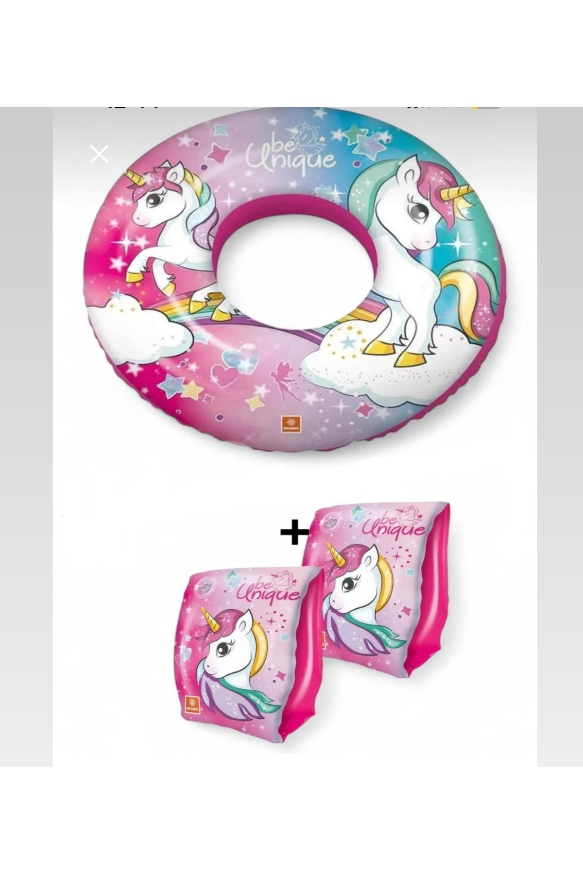 UNICORN Deniz Havuz Şişme Kolluk 15x23 + Yüzme Simiti 50 cm 2’li set Unicorn Tek Boynuzlu At