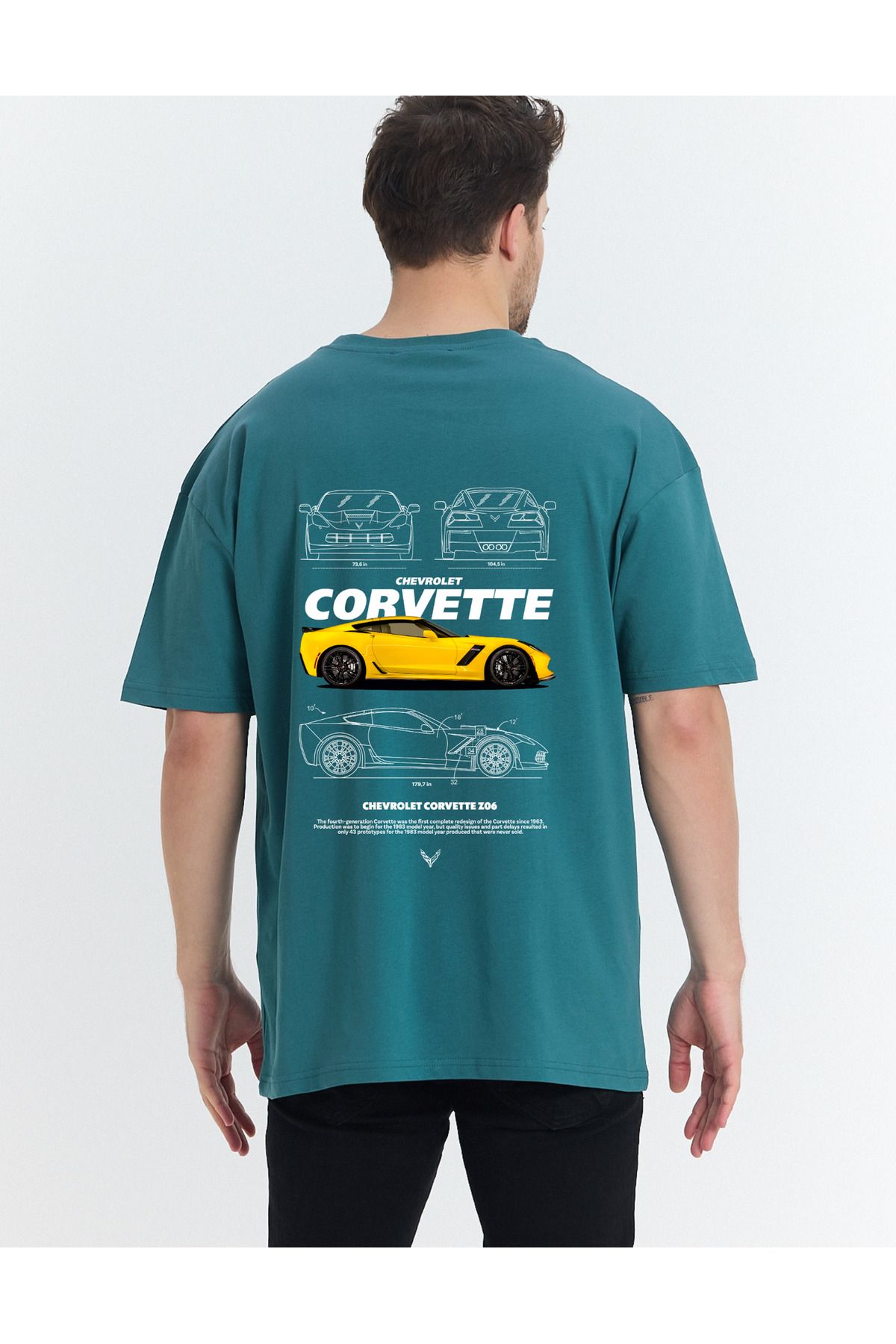 Windy Island Erkek Bisiklet Yaka Corvertte Araba Sırt Baskılı Oversize T-shirt