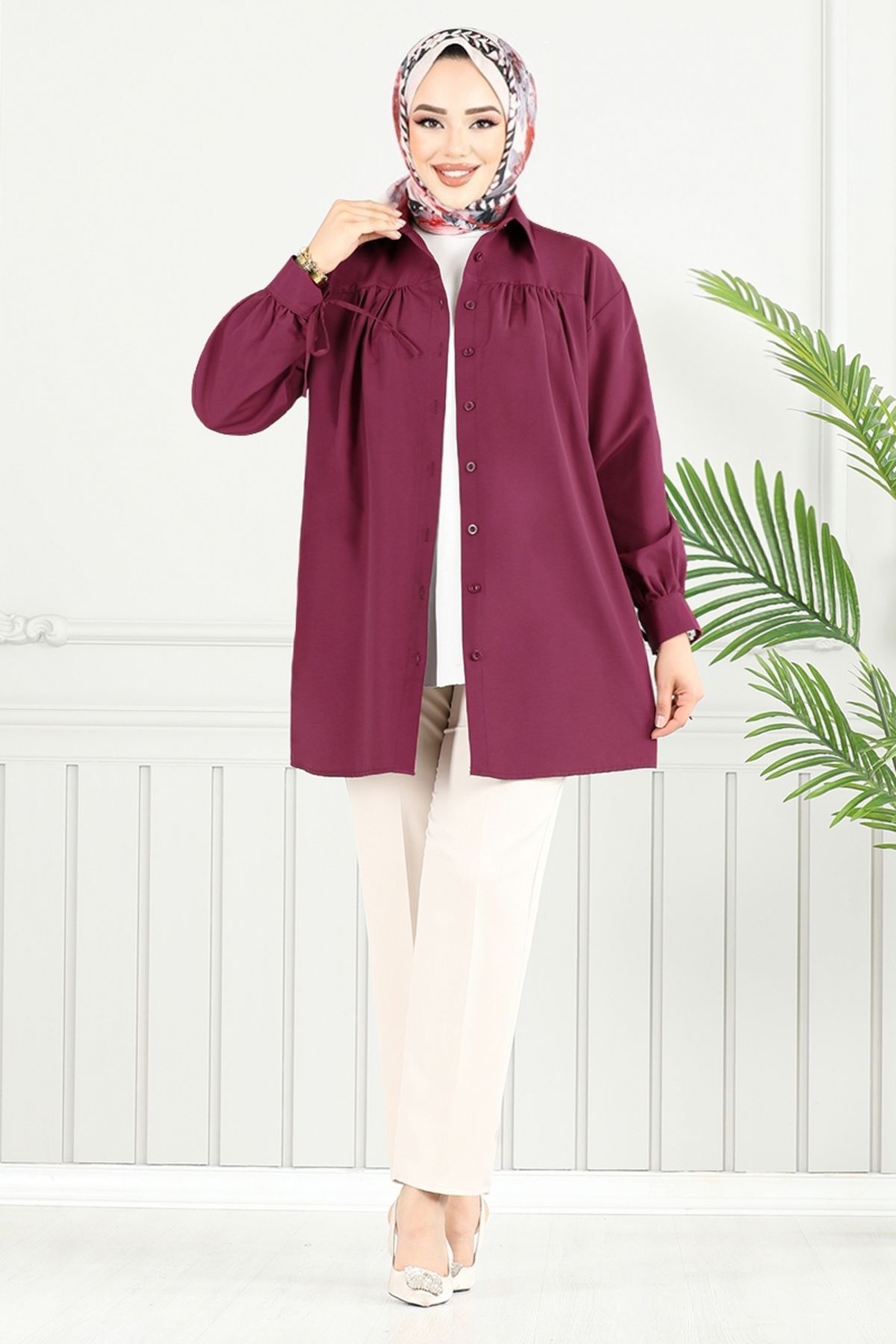 ModaMerve Önden Düğmeli Tunik 4101PM1063-M Bordo