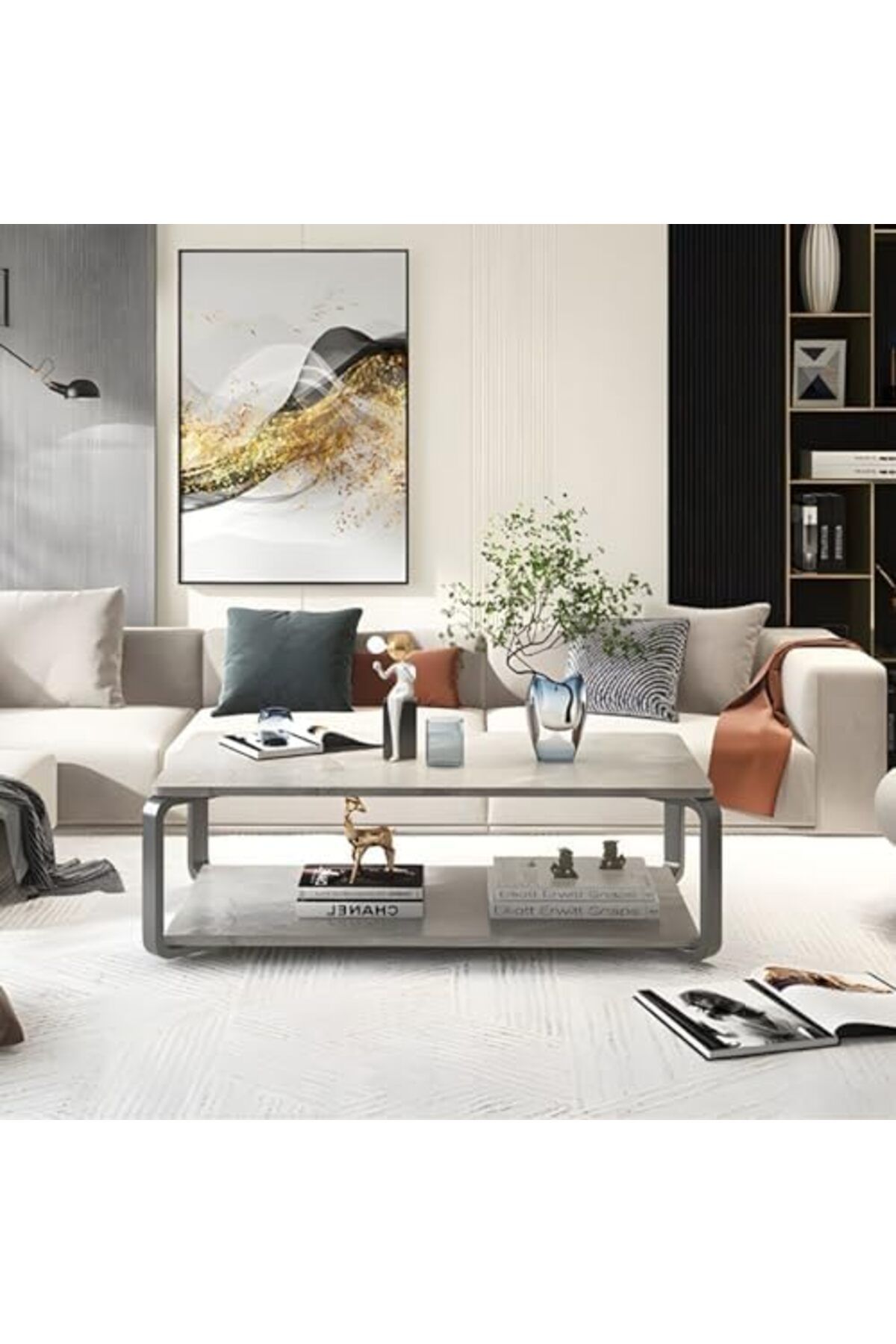 Generic-Coffee Table Slate Rectangular Cocktail Table with Storage Shelf Coffee Table Living Room Home Moder 4