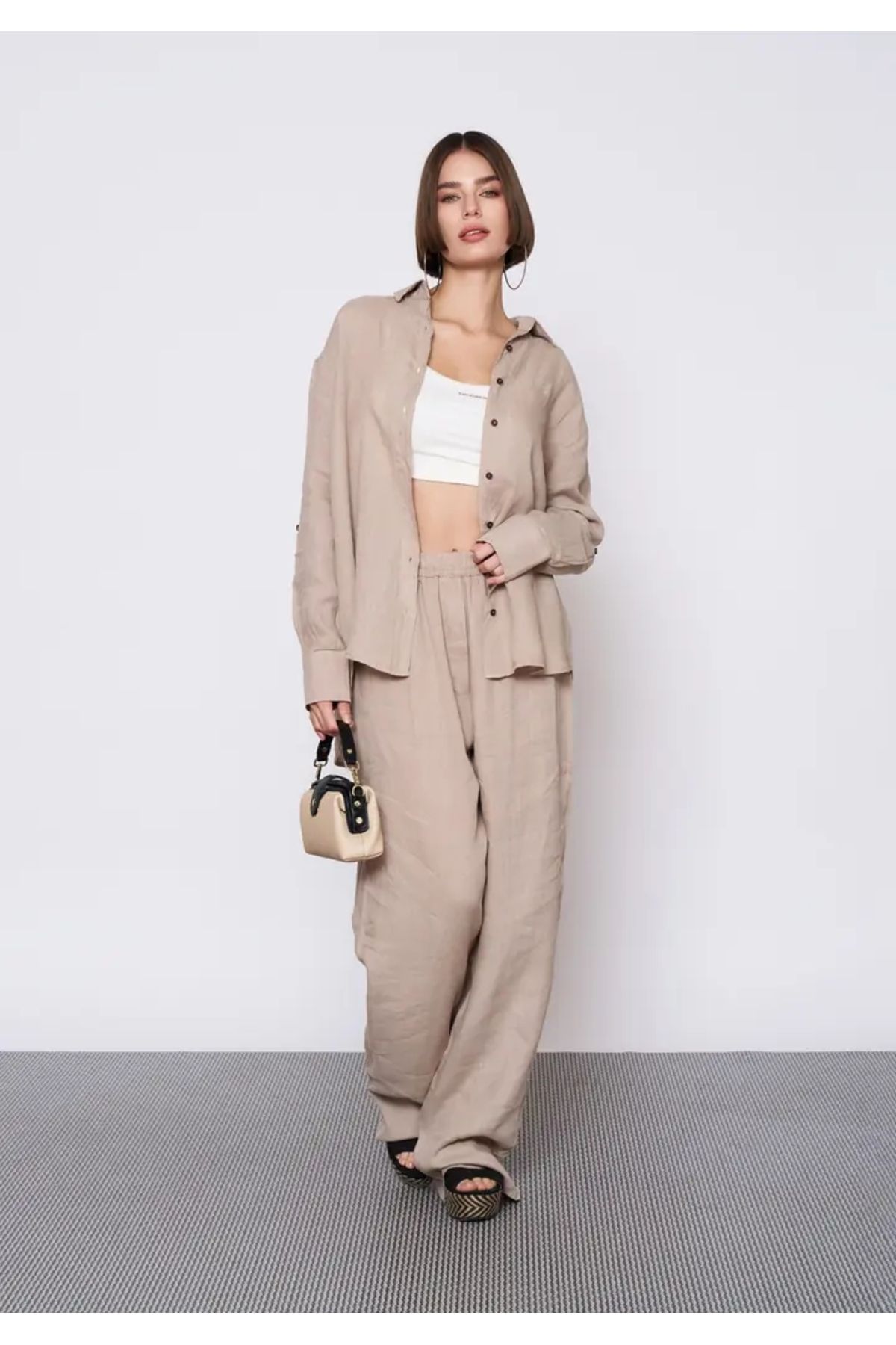EUROFASHION Bej Keten Gömlek