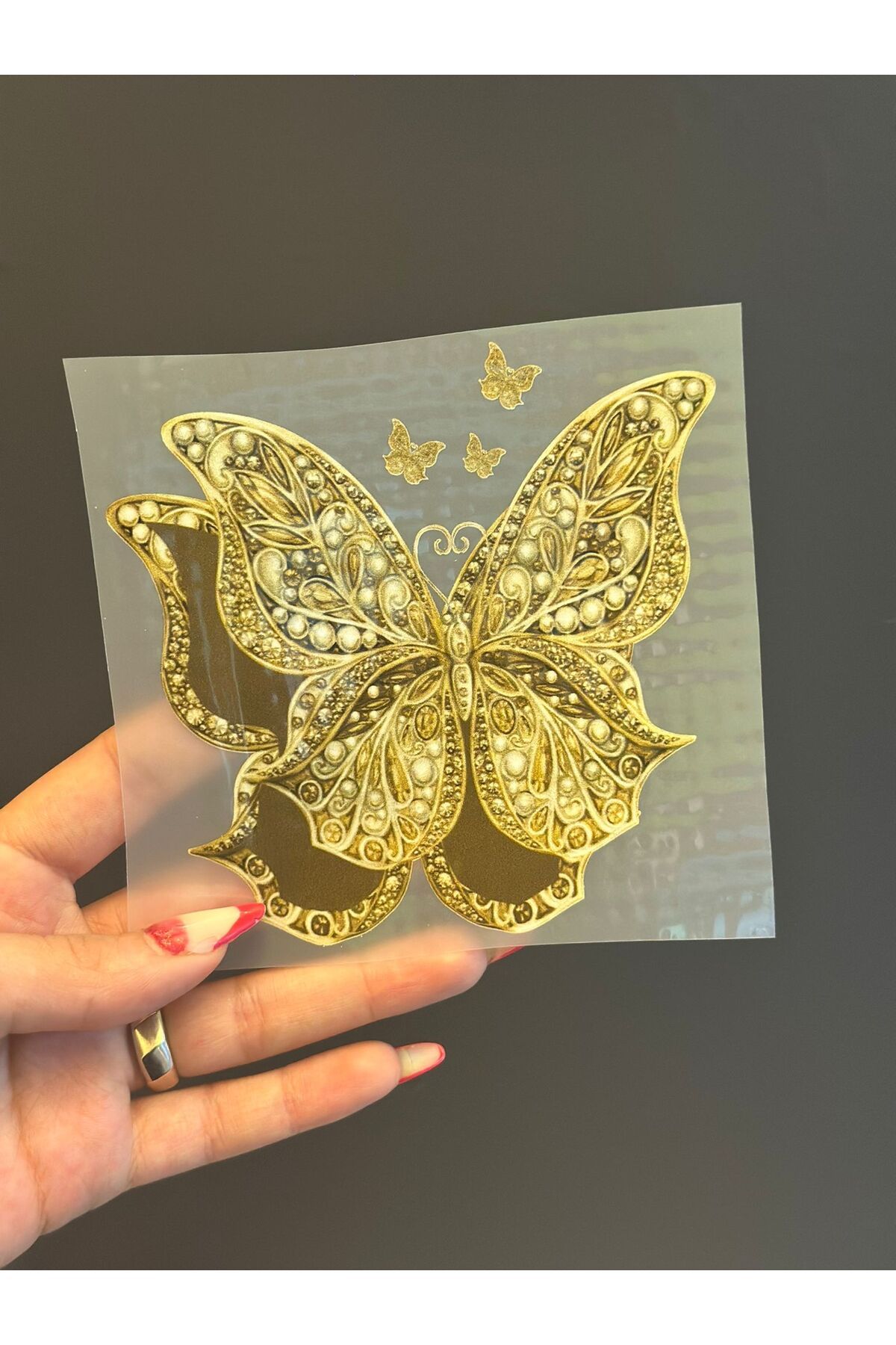 Gönülden Tasarım 11X11 CM ÜTÜ İLE YAPIŞAN HAKİ KELEBEK TRANSFER BASKI ARMA