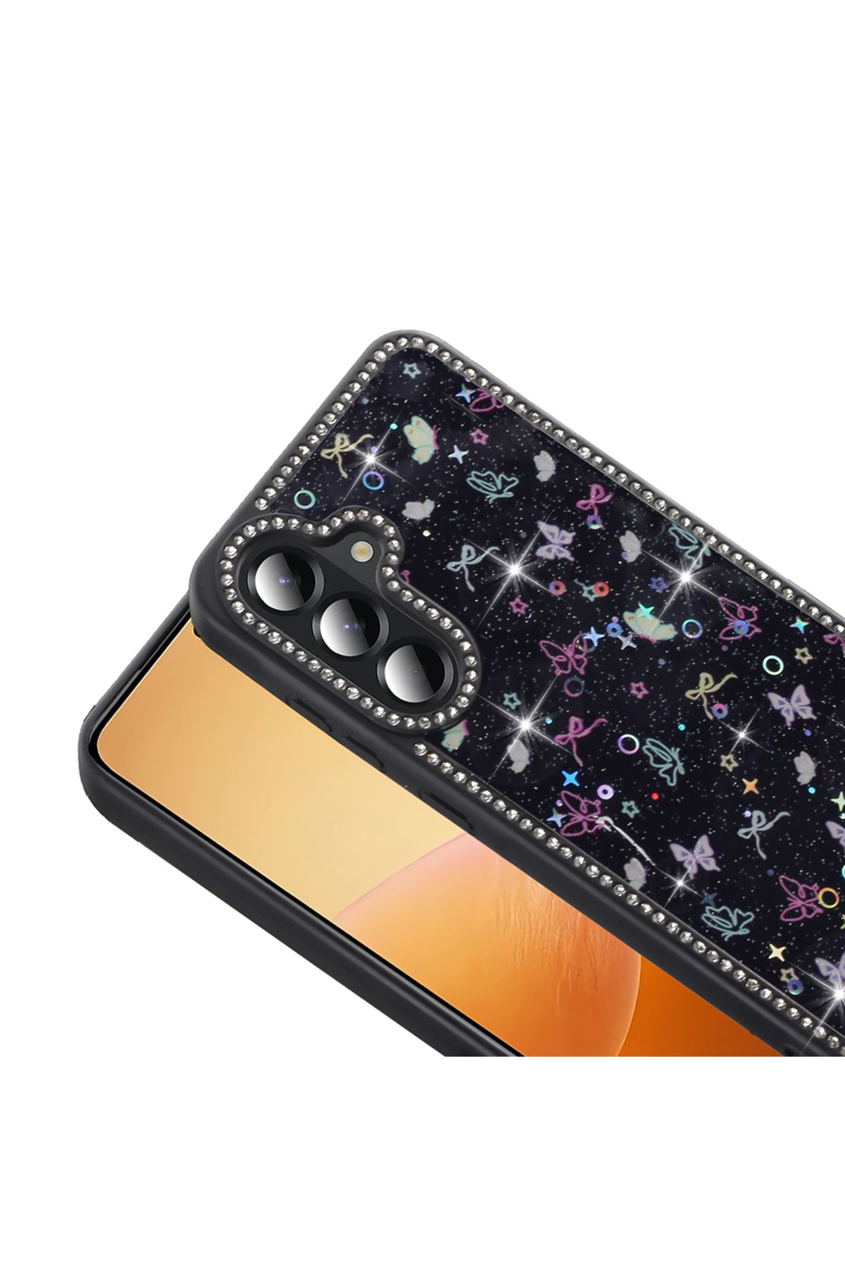 Zipax Samsung Galaxy A55 Kılıf Taşlı ve Simli Tasarım Zr-Azra