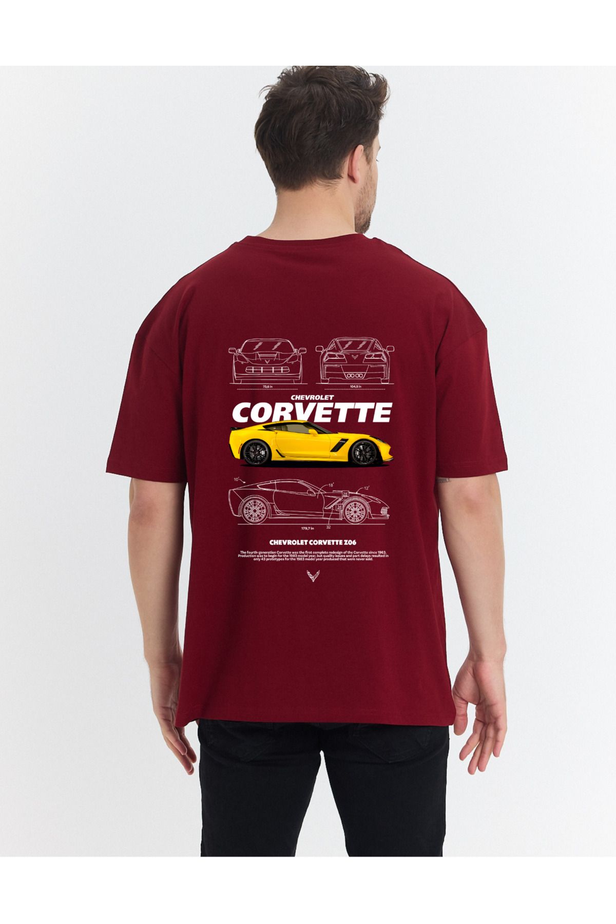 Windy Island Erkek Bisiklet Yaka Corvertte Araba Sırt Baskılı Oversize T-shirt
