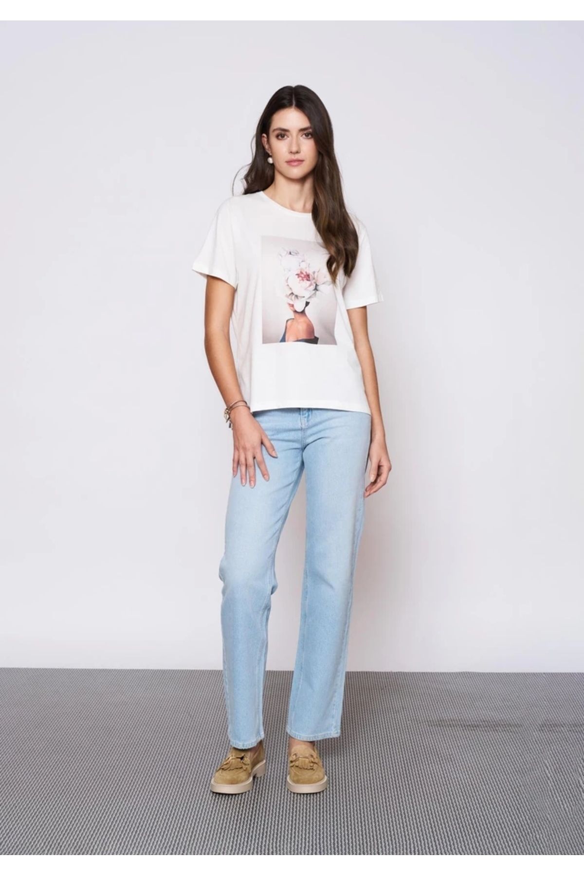 EUROFASHION Baskılı Beyaz T-Shirt