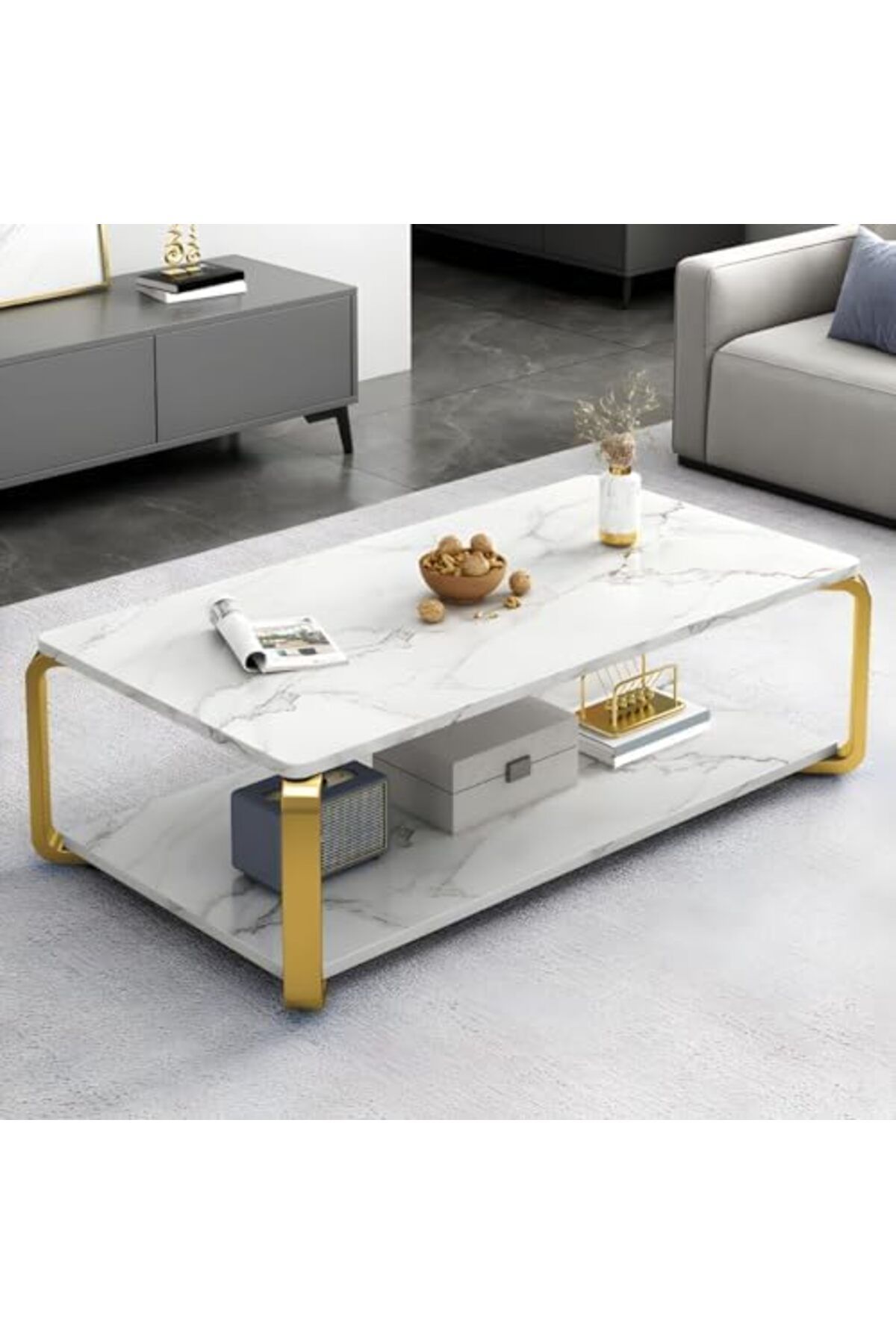 Generic-Coffee Table Slate Rectangular Cocktail Table with Storage Shelf Coffee Table Living Room Home Moder 1