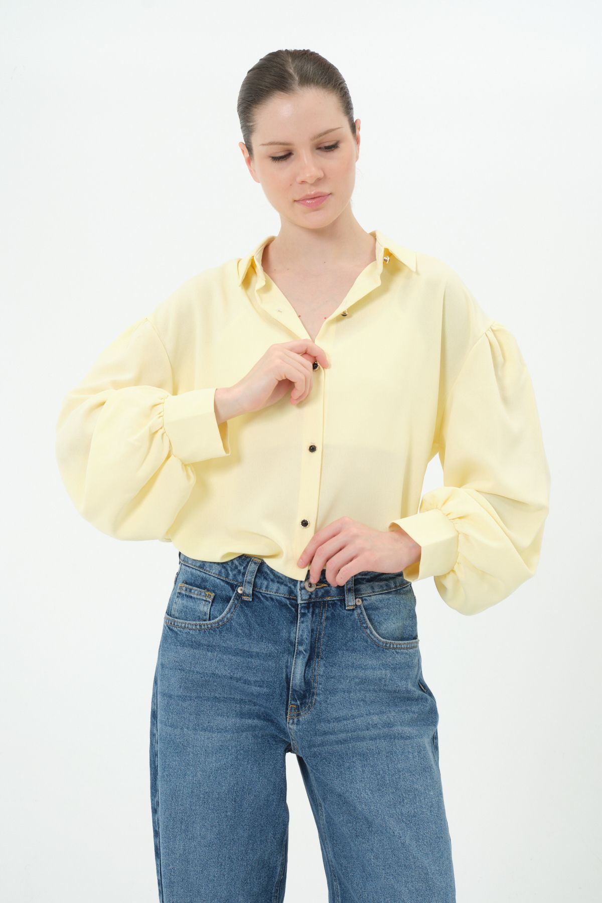 Shilya Fashion Düşük Omuz Balon Kol Gömlek