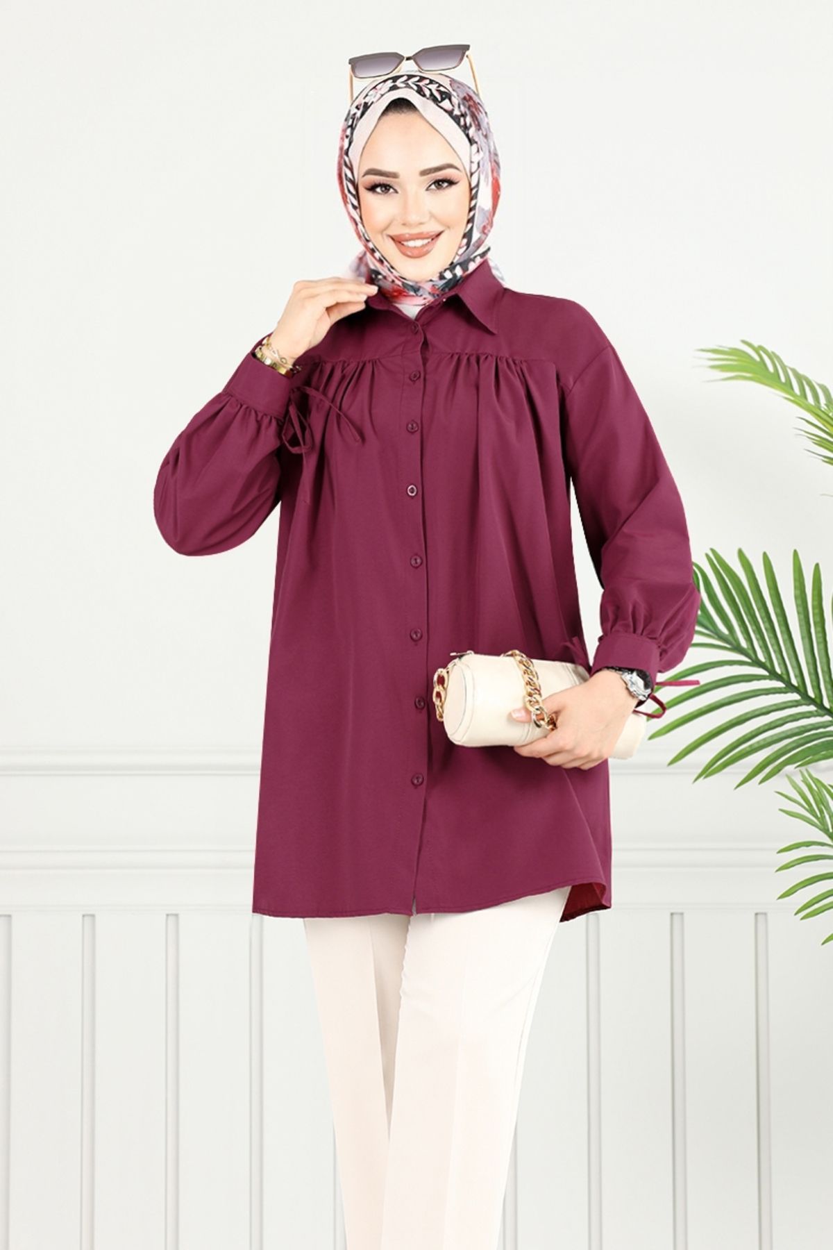 ModaMerve-Front Buttoned Tunic 4101Pm1063-M Claret Red 4
