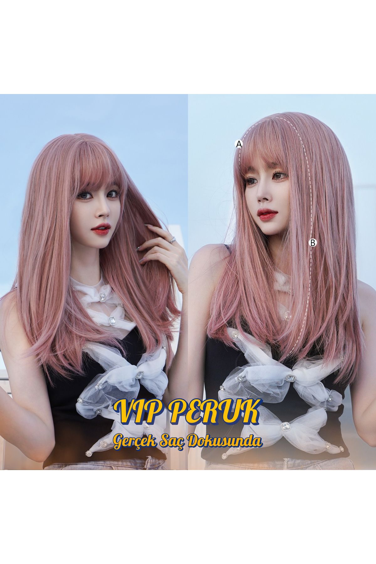 Fenomen Peruk Toz Pembe Vip Düz Vip Peruk Model