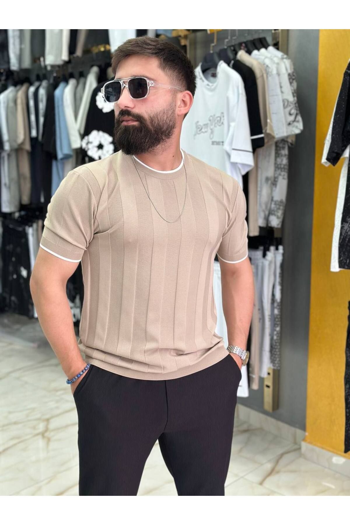 FRANCO RENZO Erkek Bisiklet Yaka Triko T-Shirt