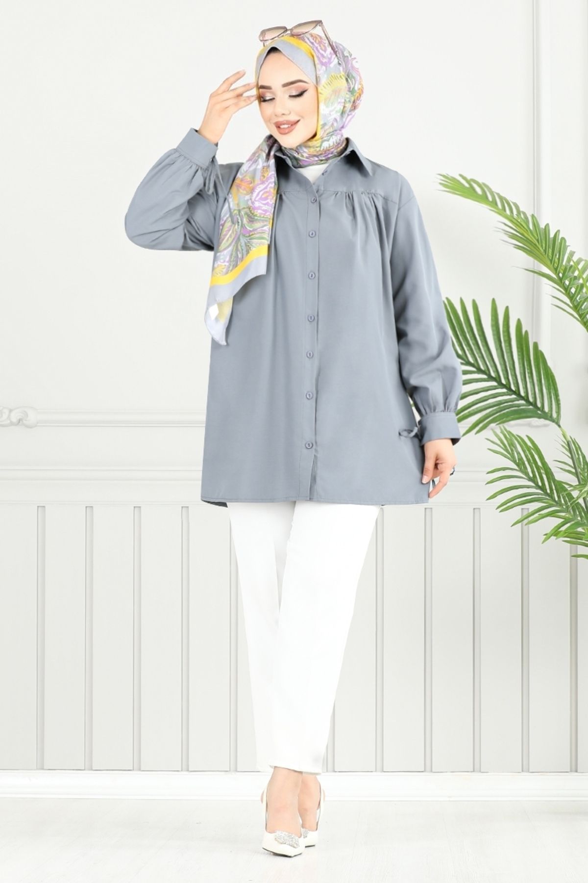 ModaMerve-Front Buttoned Tunic 4101Pm1063-M Anthracite 3