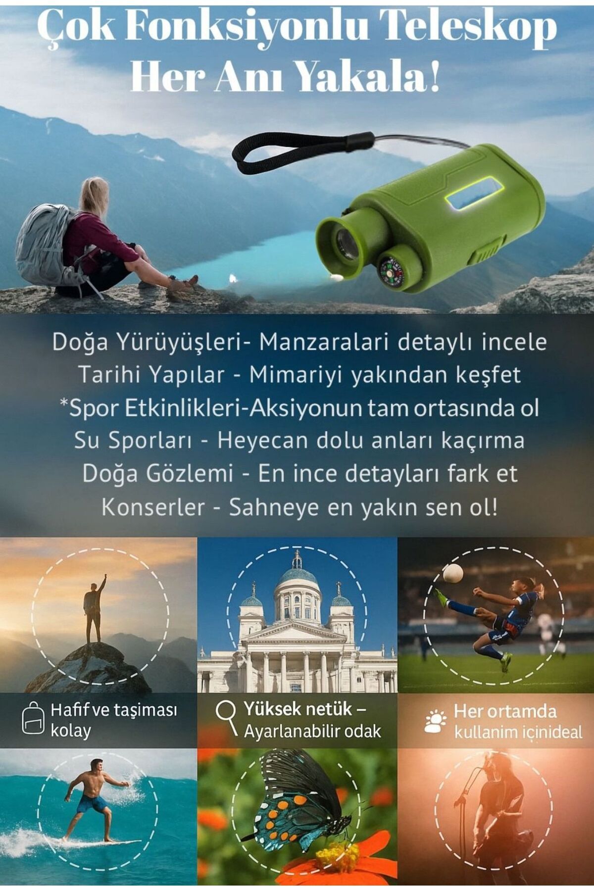 Kelepir Fırsatlar Çok Fonksiyonlu Taşınabilir Teleskop – Ayarlanabilir Odaklı Mini Dürbün