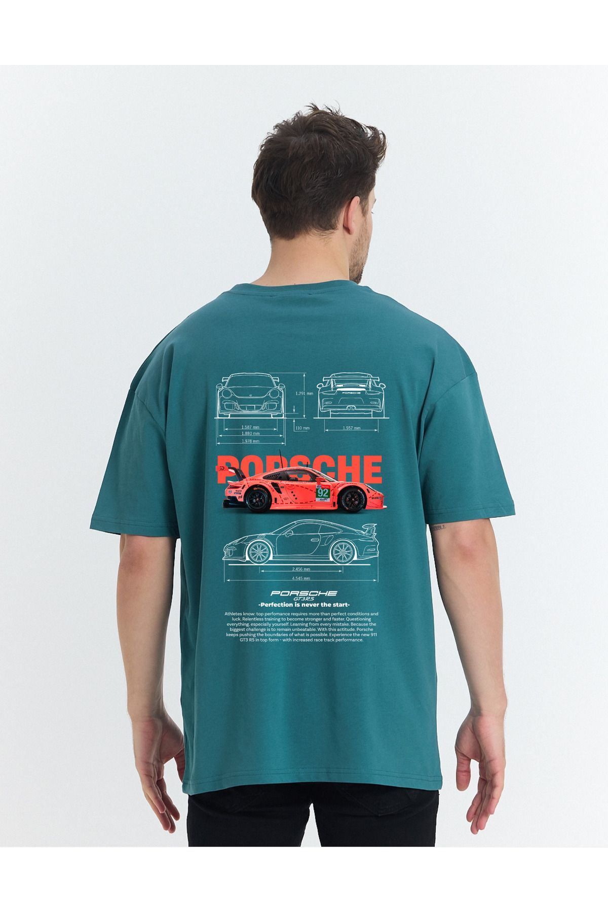 Windy Island Erkek Bisiklet Yaka Porsche Araba Sırt Baskılı Oversize T-shirt