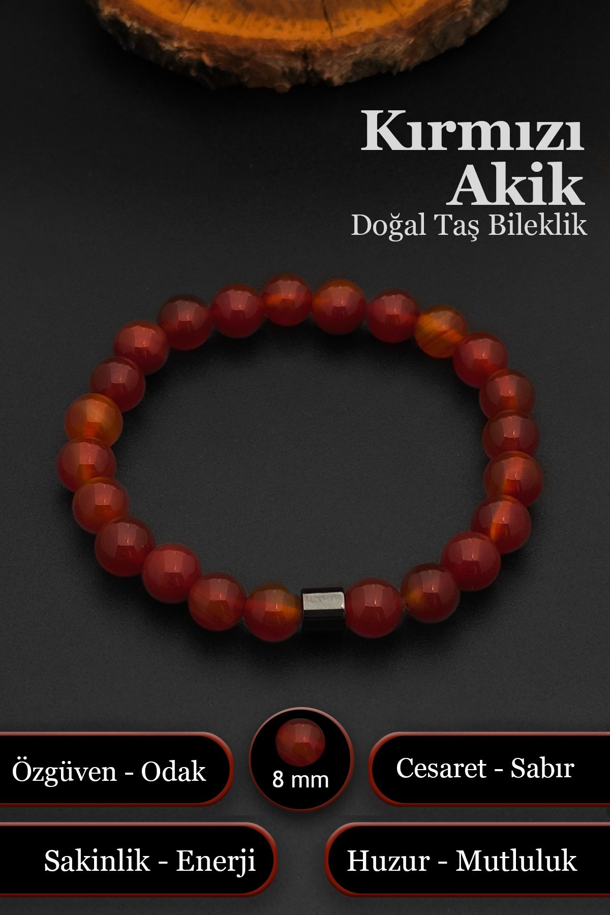 SİLVERA TELKARİ Doğal Taş Akik Bileklik Kadın Erkek Akik Bileklik 8 mm BT027