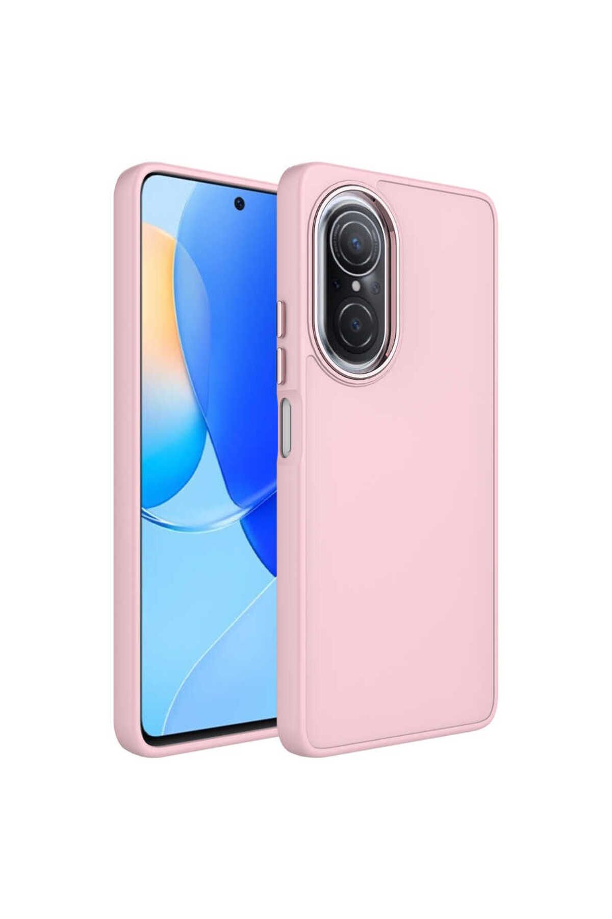 halkhouse Huawei Nova 9 SE Kılıf Metal Çerçeve ve Buton Tasarımlı Renkli Esnek Kırılmaz Silikon Luna Kapak