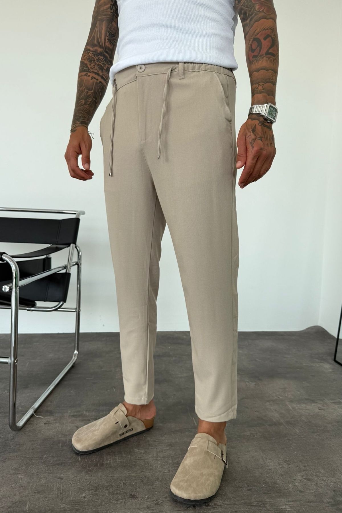 MADZEYMODA Erkek Bej Kumaş Pantolon KE-1046