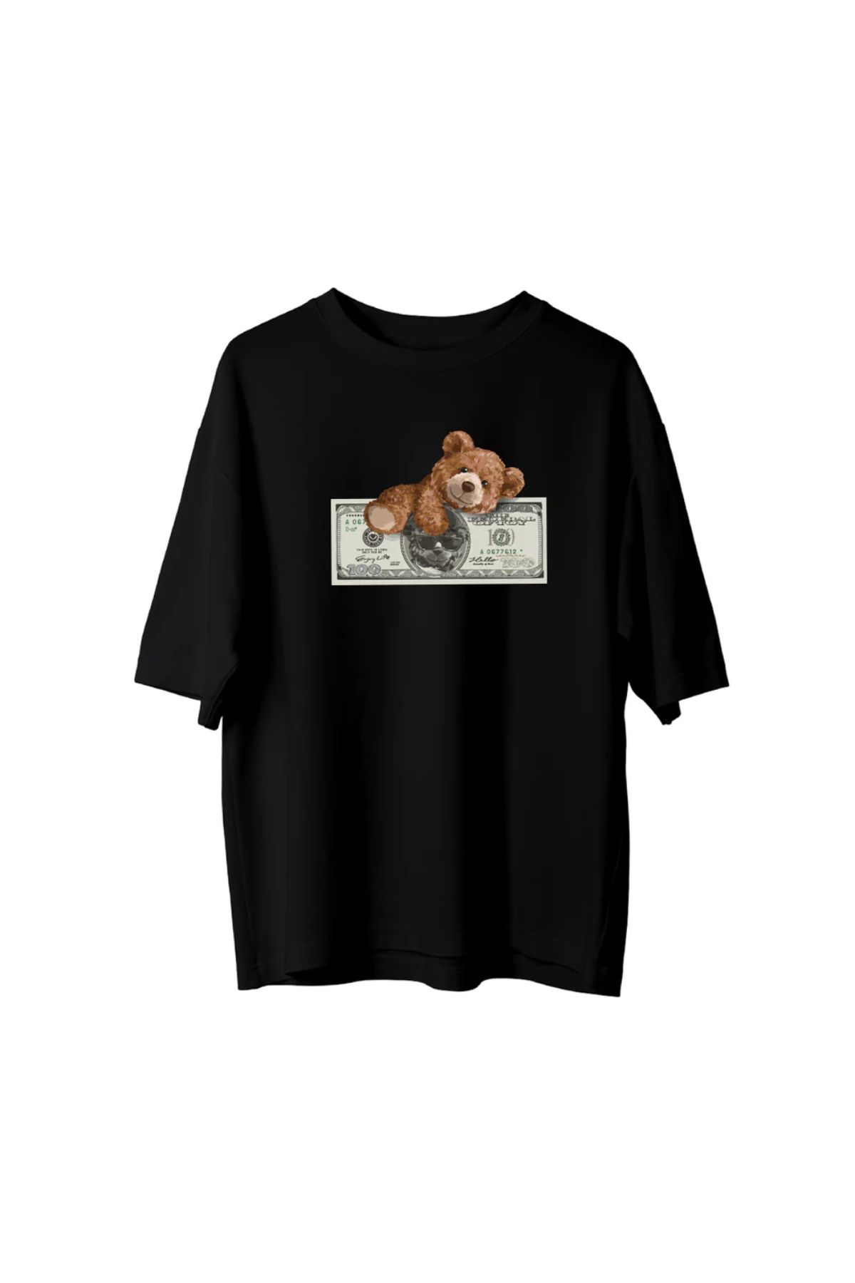 Koklonmoda Büyük Beden Unisex Dolar Ayıcık Baskılı Oversize T-Shirt