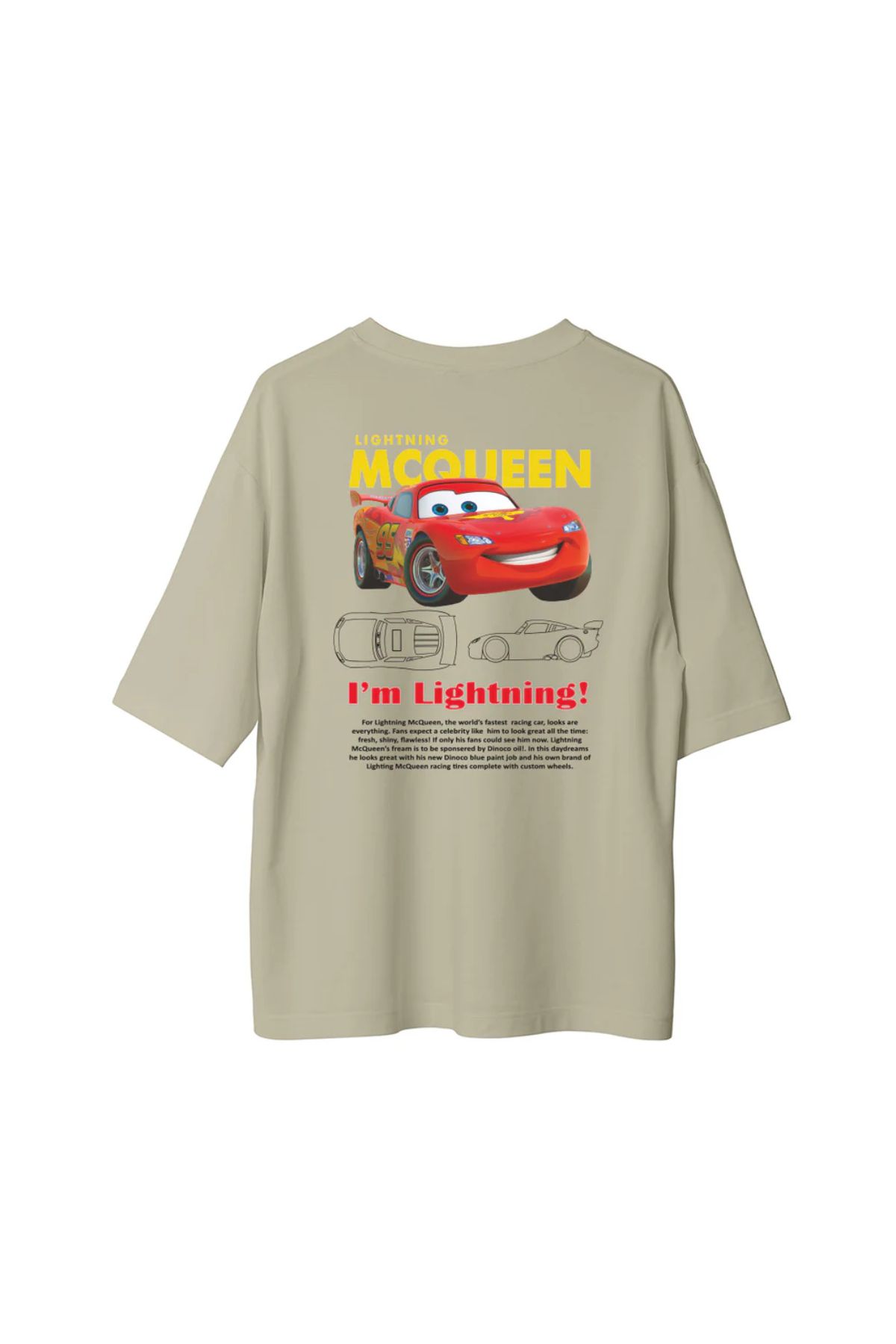 Koklonmoda Büyük Beden Unisex Şimşek McQueen Baskılı Oversize T-Shirt