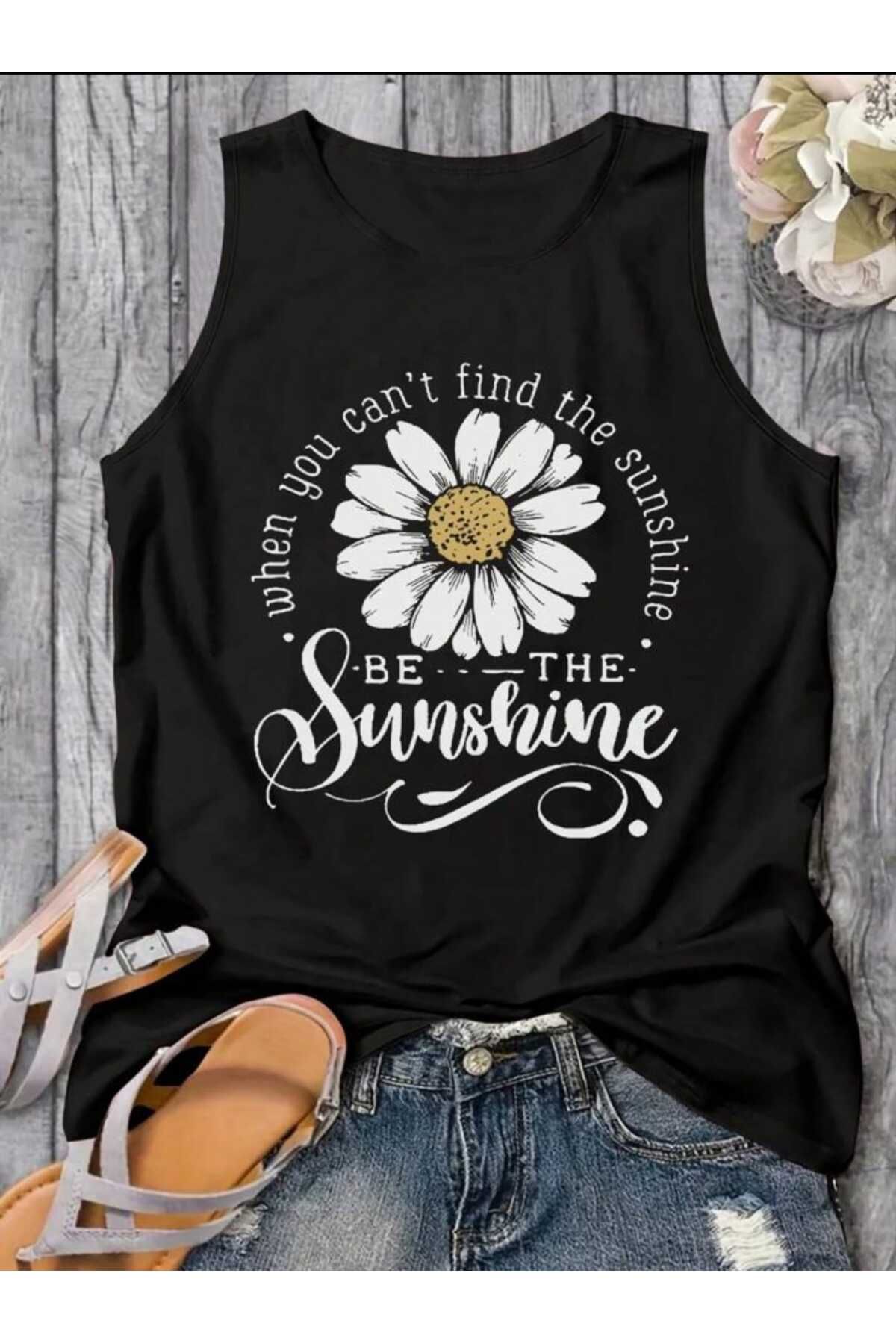 FAVORİST BE THE SUNSHİNE Kadın Pamuklu Kolsuz Yazlık T-shirt