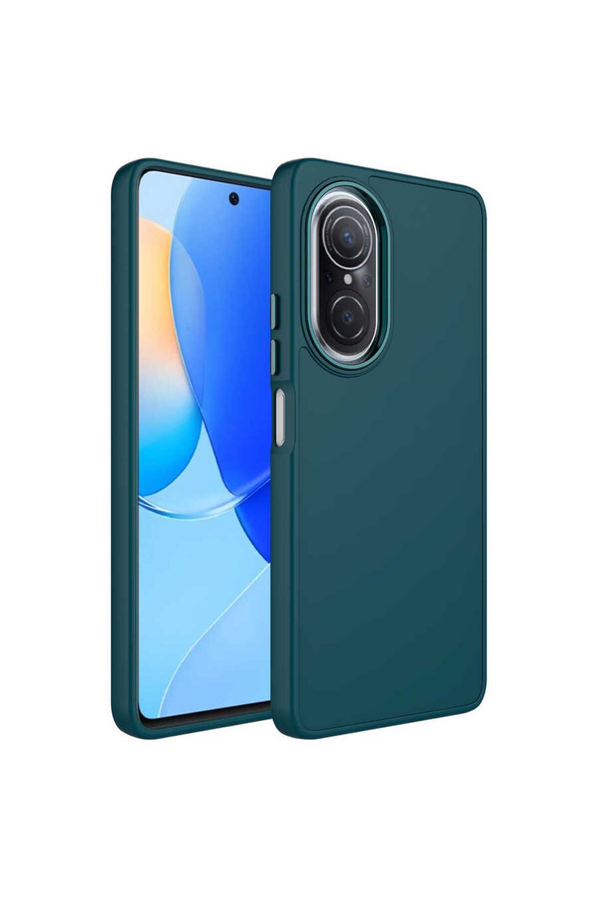 halkhouse Huawei Nova 9 SE Kılıf Metal Çerçeve ve Buton Tasarımlı Renkli Esnek Kırılmaz Silikon Luna Kapak