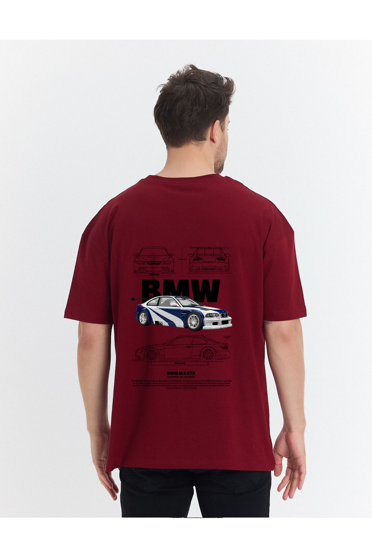 Windy Island Erkek Bisiklet Yaka BMW Araba Sırt Baskılı Oversize T-shirt