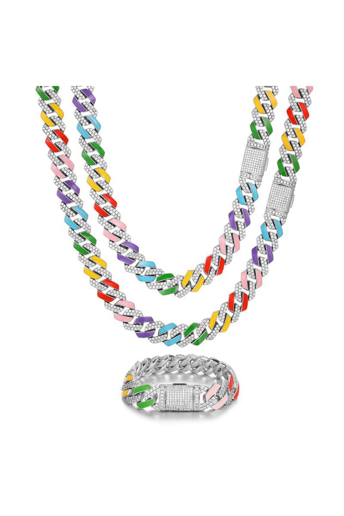 Harzem jewelry çelik renkli taşlı kolye