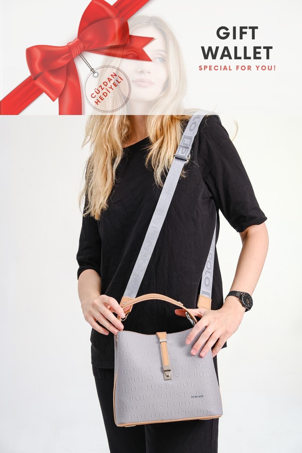 Just Polo JP Yeni Sezon Orijinal Just Polo 4 Bölmeli Orta Boy Klasik Spor Model Kadın Omuz Çantası ve EL Çantası