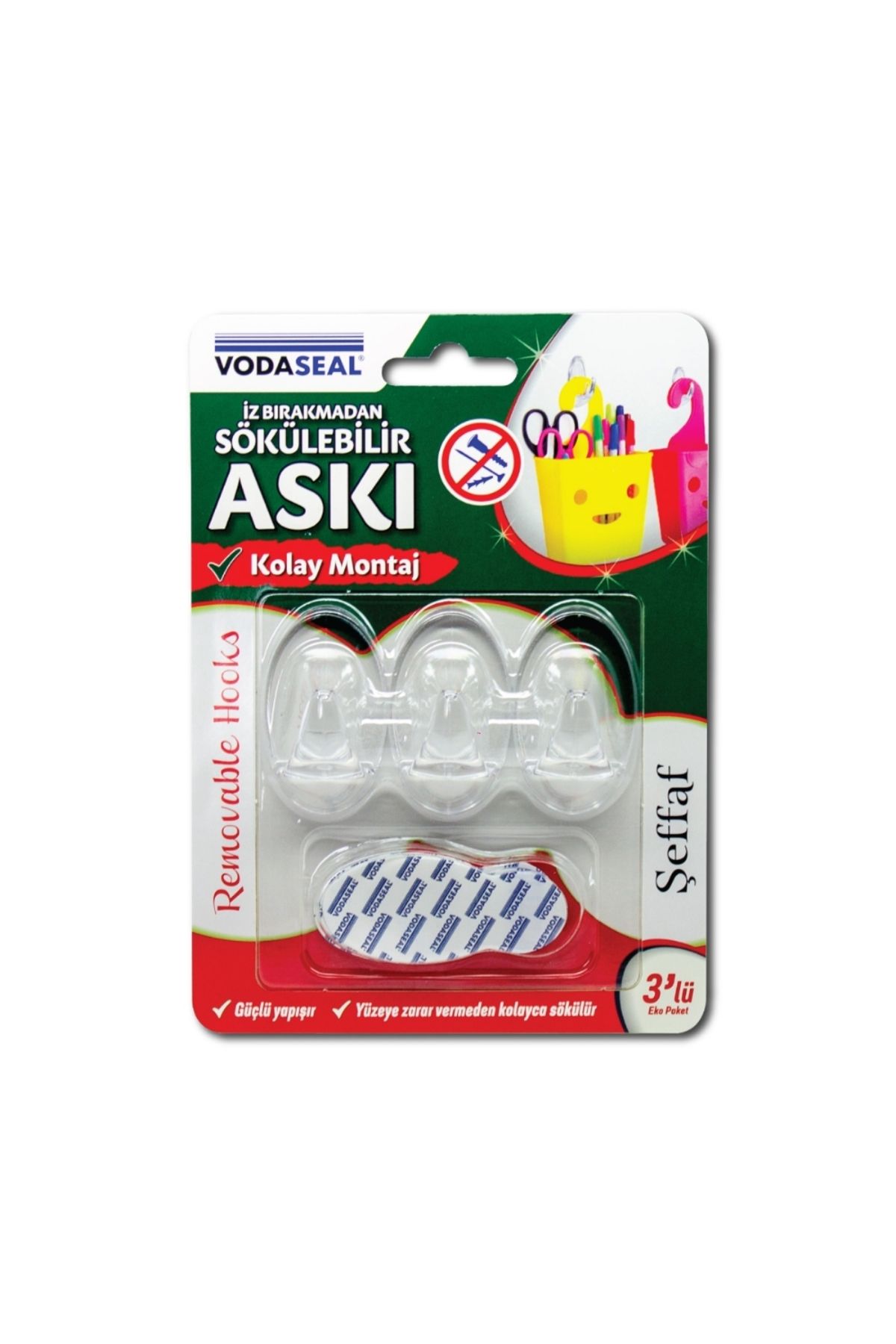 Vodaseal Şeffaf 3'lü İz Bırakmayan Aski | Kolay Montaj ve Sökme, Dayanıklı