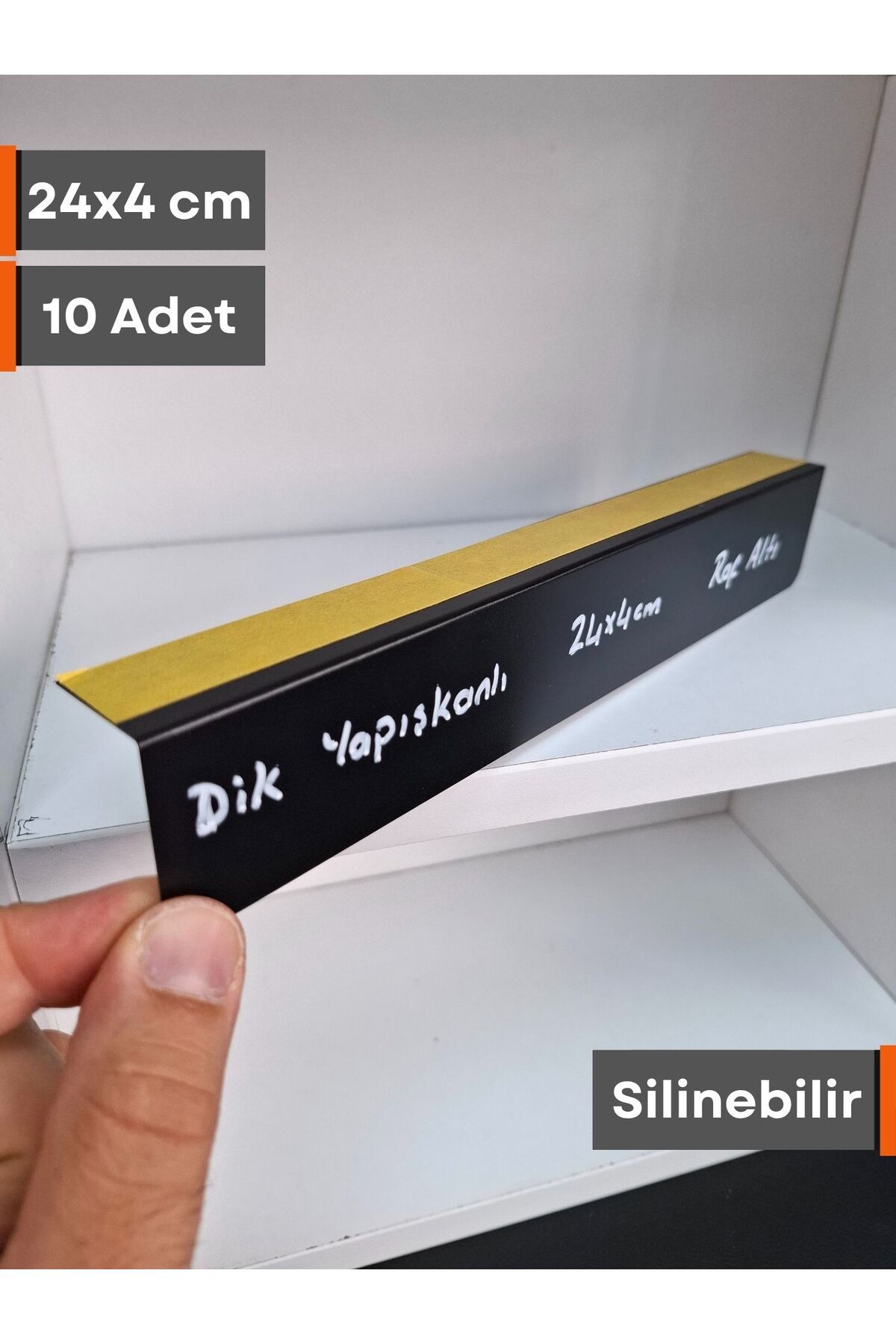 Şeffaf Etiket 10 Adet PVC Karatahta Siyah Ürün Etiket 24x4 cm Yapışkanlı Raf Fiyat Etiketi Dik Yapışan isimlik