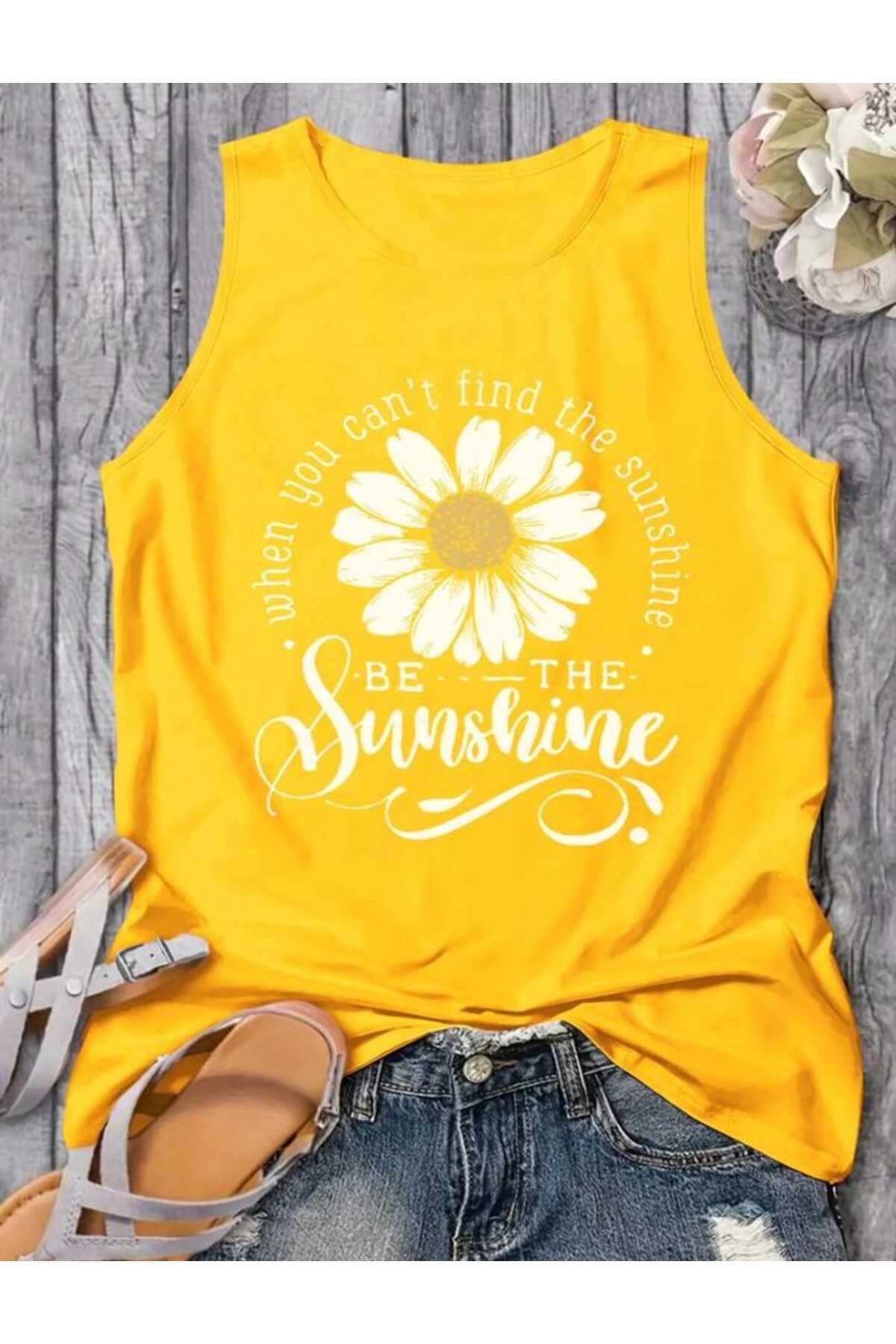 FAVORİST BE THE SUNSHİNE Kadın Pamuklu Kolsuz Yazlık T-shirt