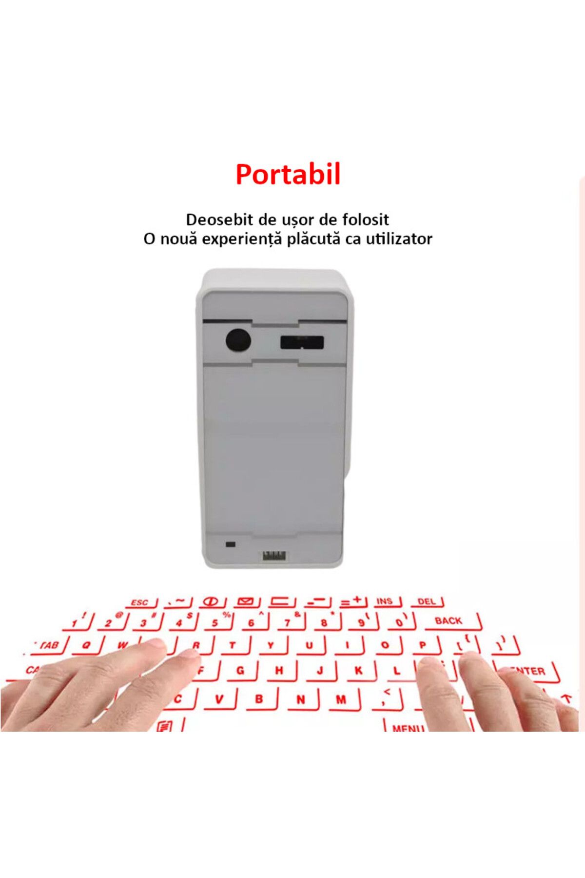 Influential Tech-Portable Wireless Projection Laser Keyboard, Bluetooth & USB, Compatible iOS/Android/Windows, White 3