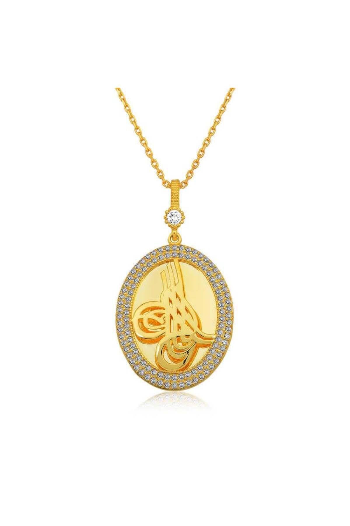 alsepeteavm Gümüş Gold Tuğralı Oval Kolye