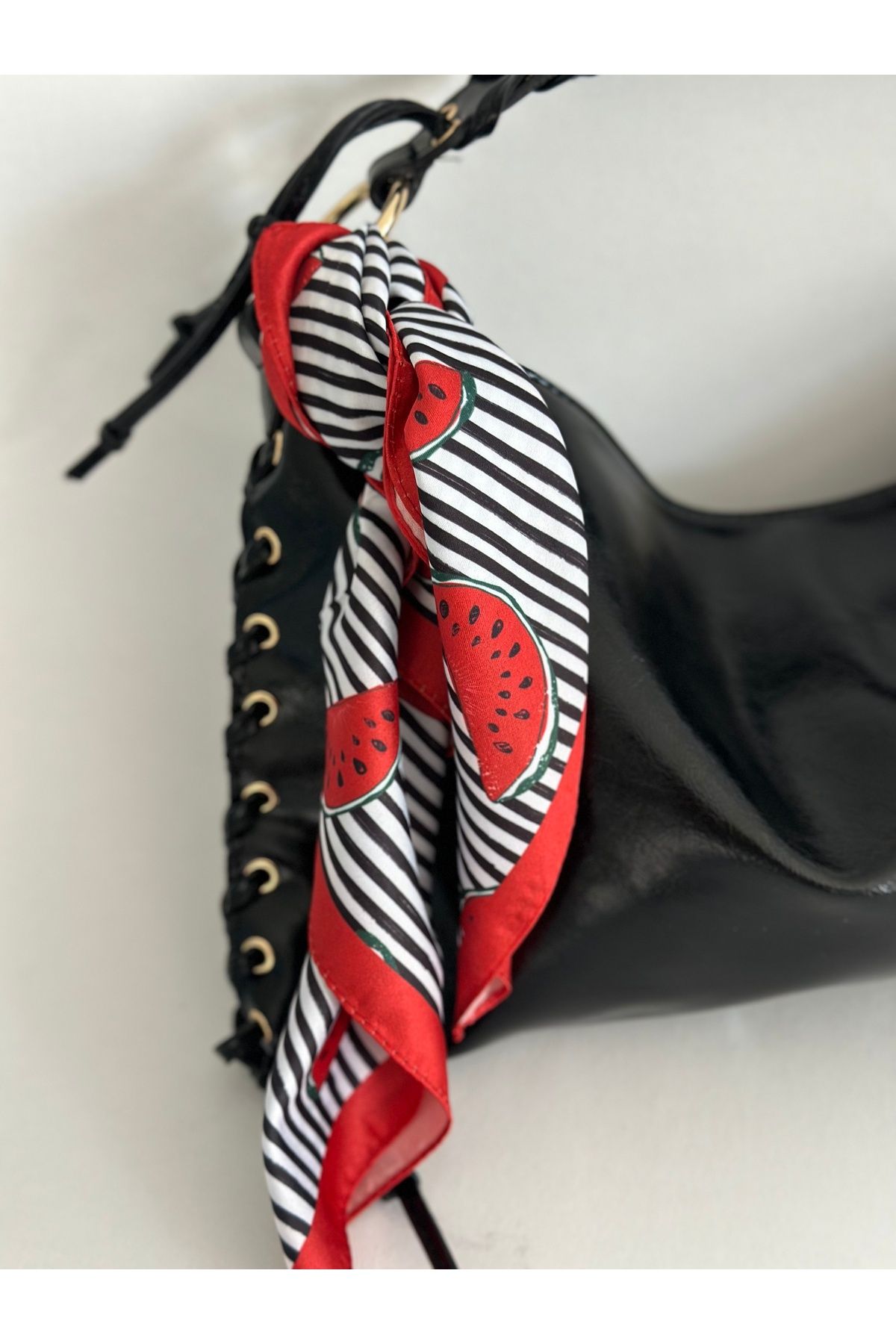 qemareh bag Karpuz Desenli Siyah Çizgili Fular