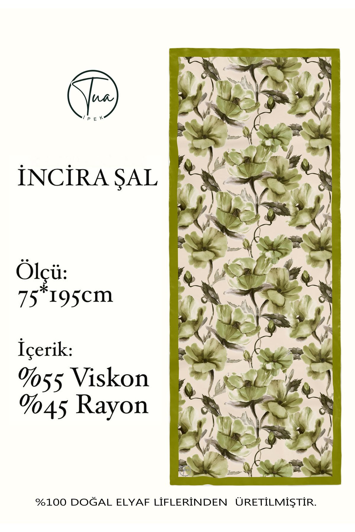 TUA İPEK Organic Viscose İpeği İNCİRA ŞAL - Çiçek Desenli