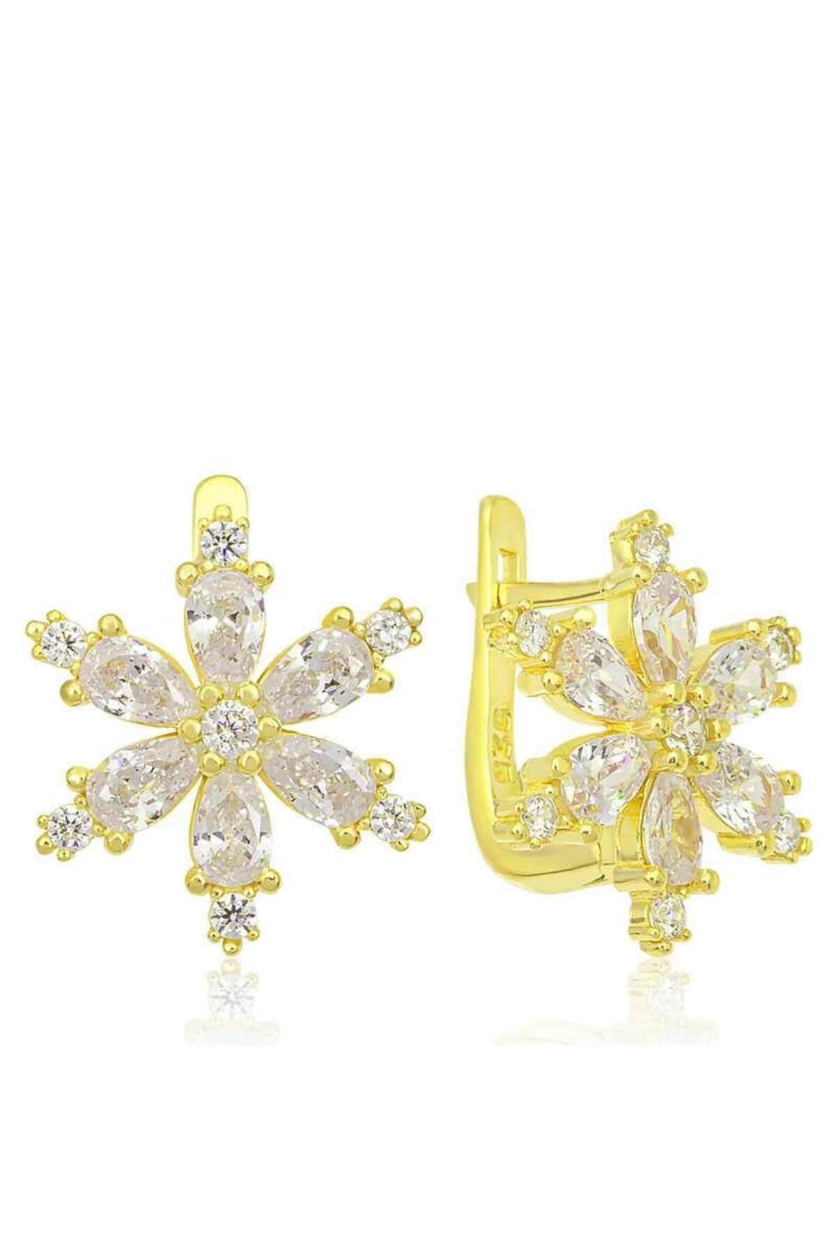 alsepeteavm Gümüş Gold Beyaz Lotus Çiçeği Kadın Küpe