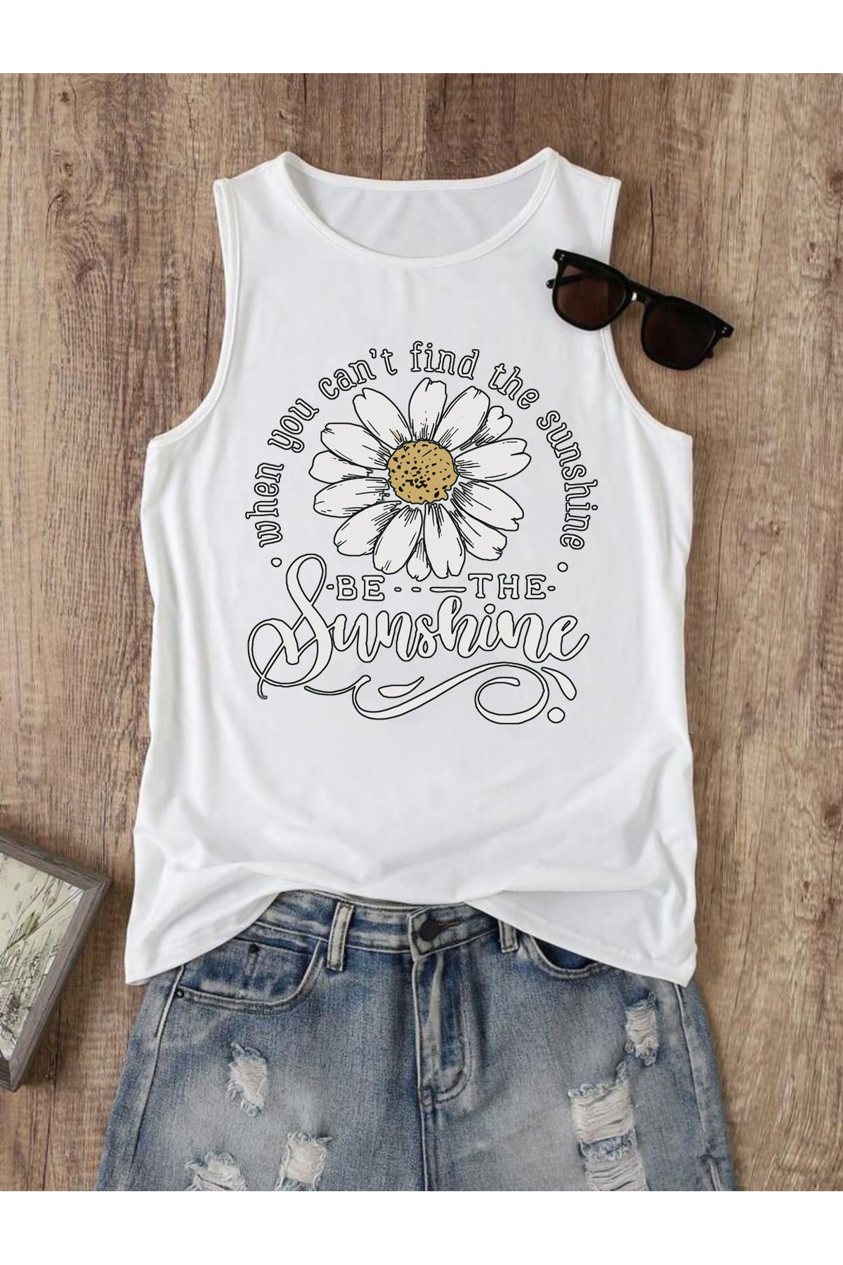 FAVORİST BE THE SUNSHİNE Kadın Pamuklu Kolsuz Yazlık T-shirt