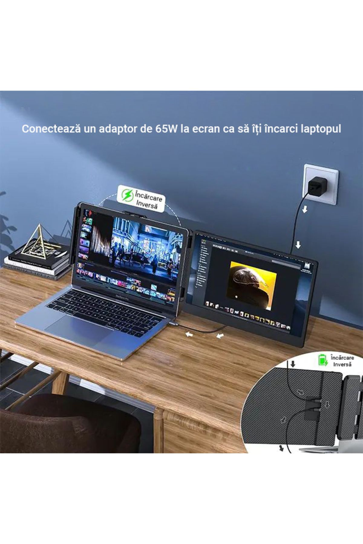 Influential Tech-14" Portable Full HD LED Monitor, USB-C & HDMI, 180° Rotation, Compatible with iOS/Android/PC 3