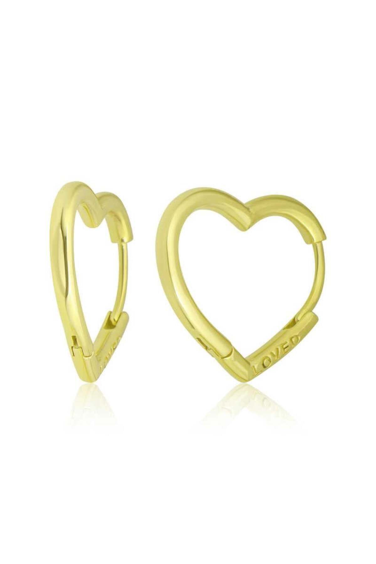 alsepeteavm Gümüş Gold Loved Yazılı Taşsız Kalp Kadın Küpe