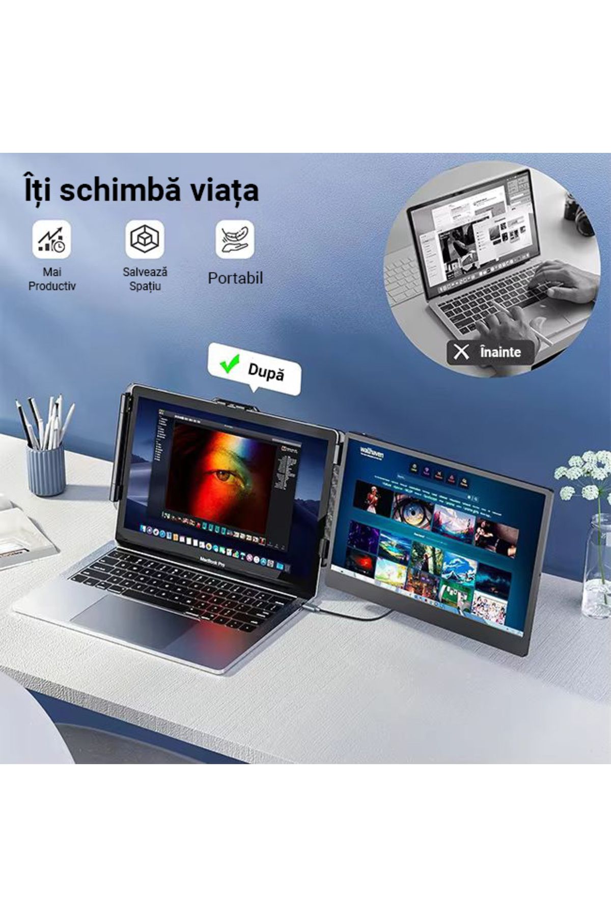 Influential Tech-14" Portable Full HD LED Monitor, USB-C & HDMI, 180° Rotation, Compatible with iOS/Android/PC 7