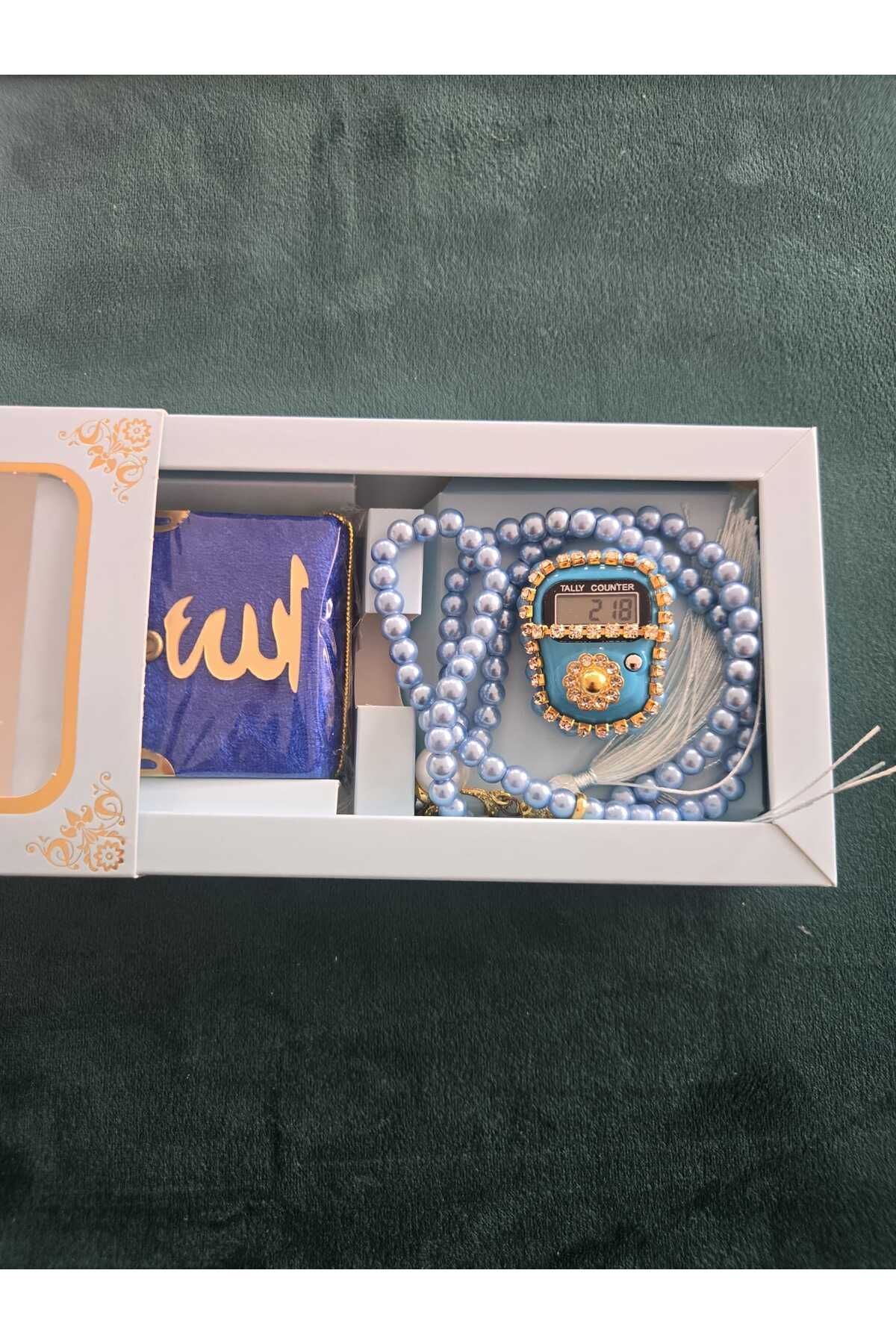 ERASLAN Kutulu Mini Kuran-ı Kerim Tesbih ve Taşlı zikirmatik Set (ÇEYİZLİK - HEDİYELİK)