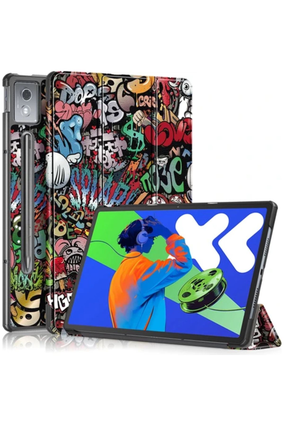 Obay xPhone Store Tab P12 12.7 2025 Graffiti Için Deri Tablet Kılıfı