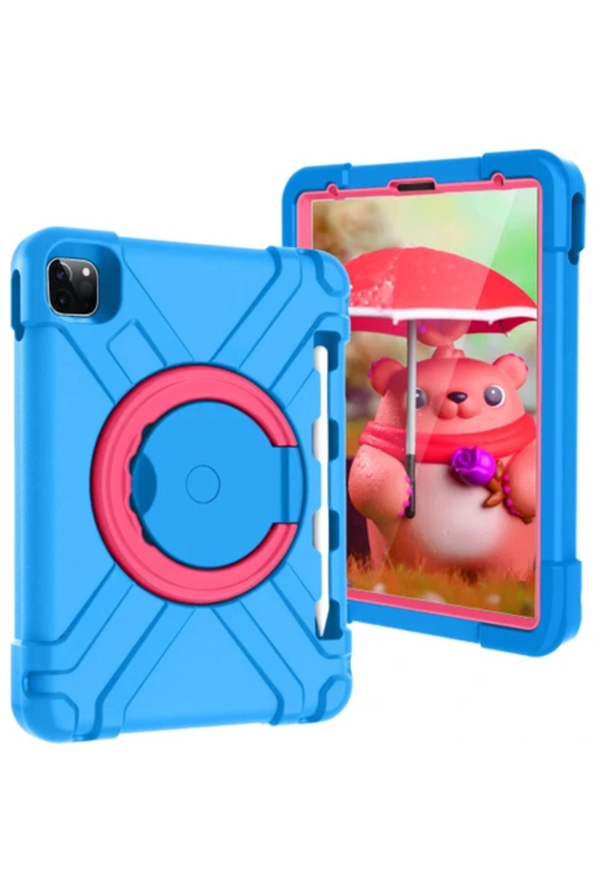 Obay PLZ Shop Apple iPad Pro 11 Inç 2020 Için Zor Durumda Mavi + Gül Kırmızı