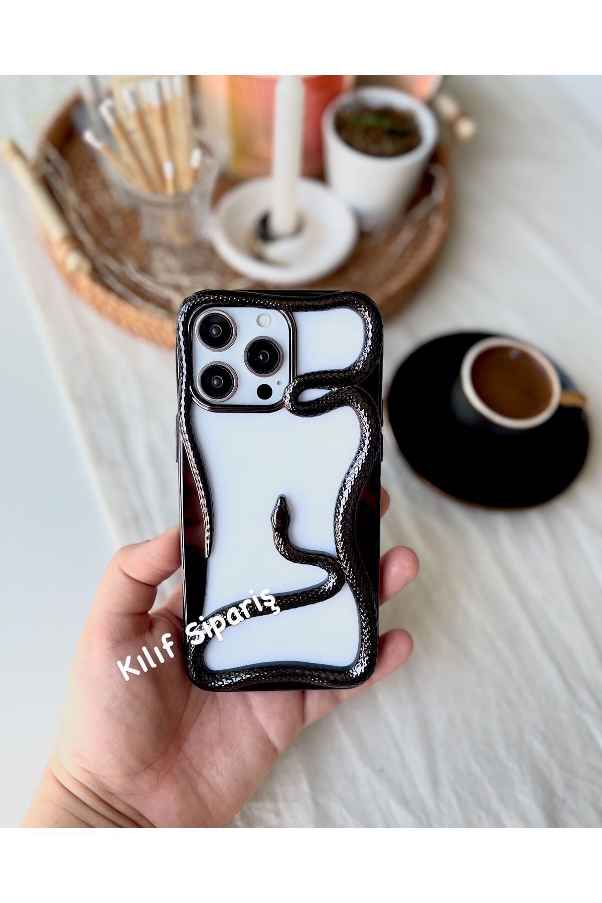 Kılıfsiparis iPhone 16 Pro Max Uyumlu Yılan Çerveli Silikon Kılıf